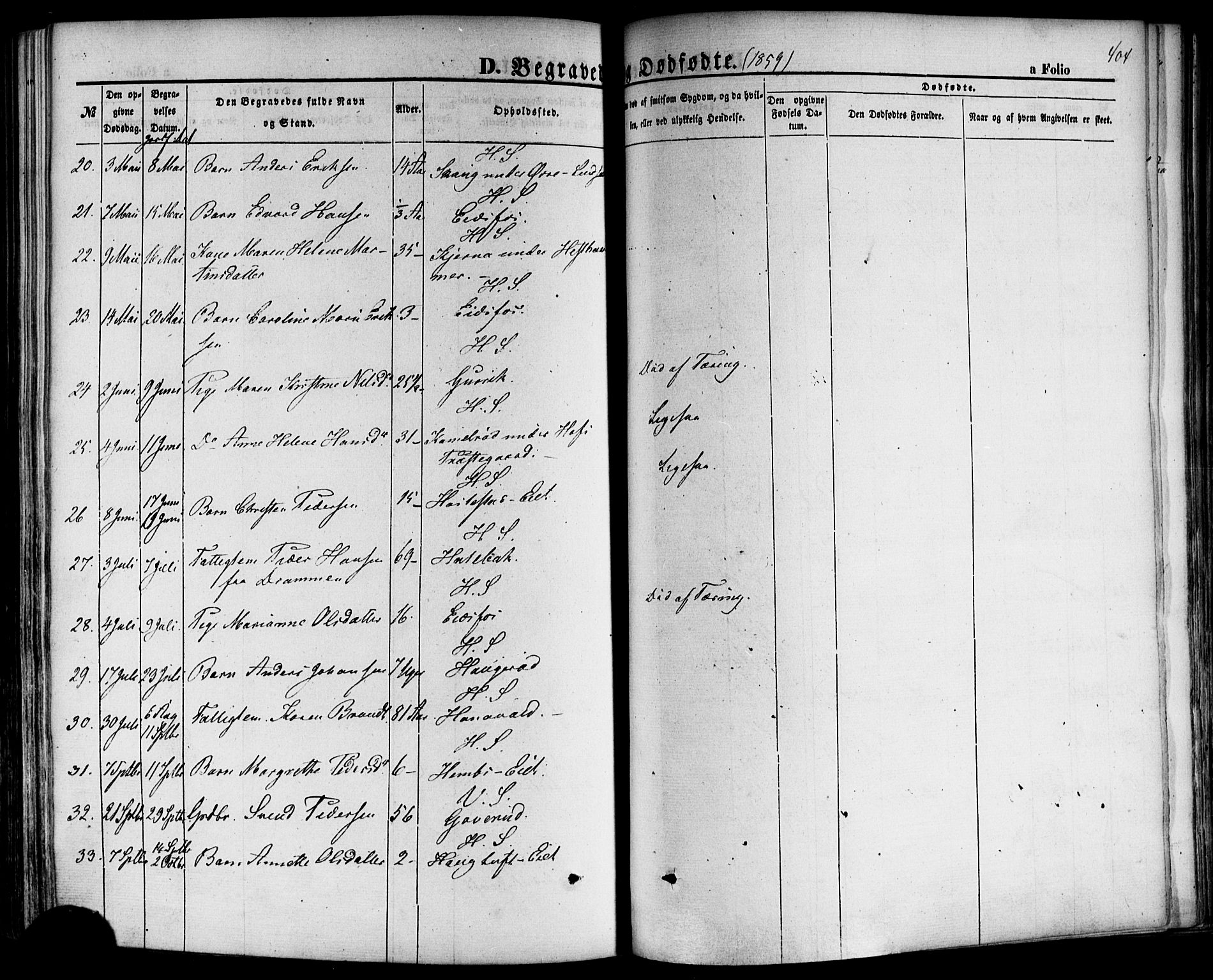 Hof kirkebøker, AV/SAKO-A-64/F/Fa/L0006: Parish register (official) no. I 6, 1851-1877, p. 404