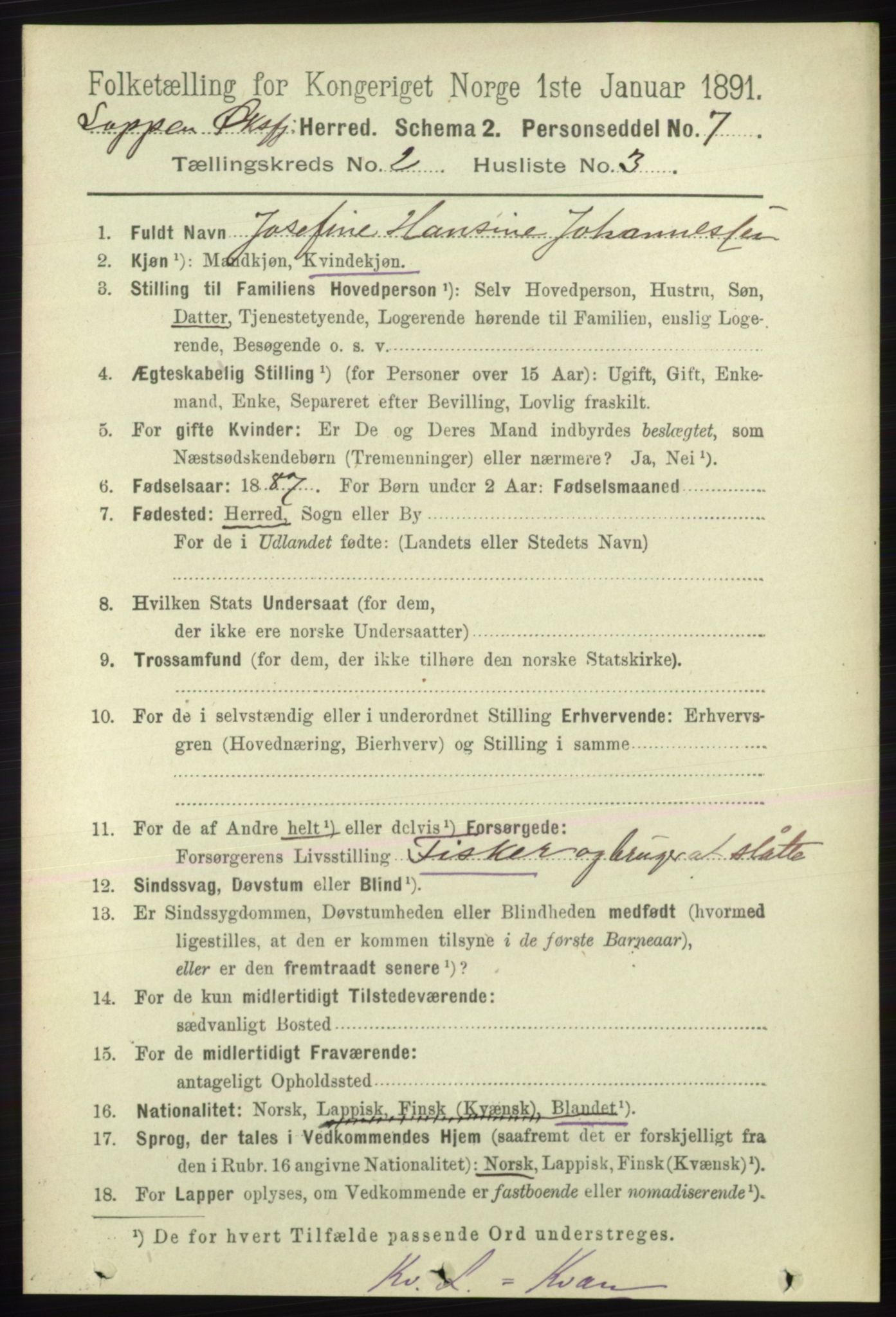 RA, 1891 census for 2014 Loppa, 1891, p. 387