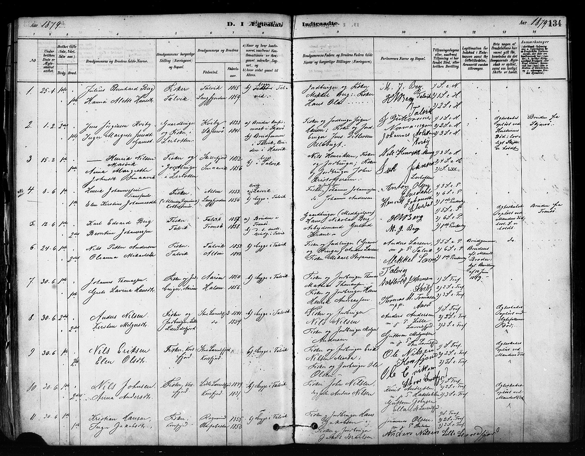 Talvik sokneprestkontor, SATØ/S-1337/H/Ha/L0012kirke: Parish register (official) no. 12, 1878-1886, p. 134