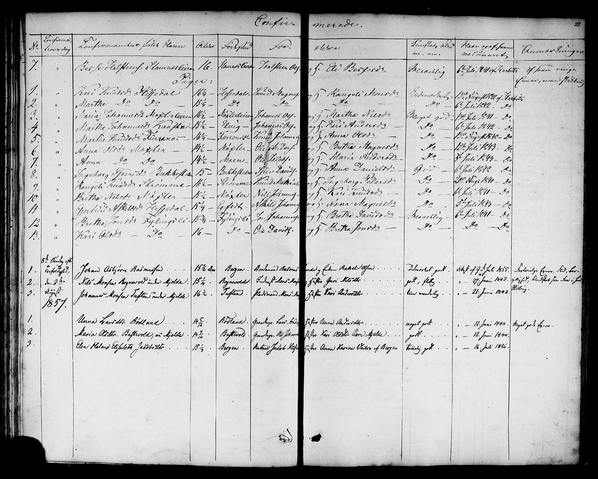 Haus sokneprestembete, AV/SAB-A-75601: Curate's parish register no. A 3, 1850-1867, p. 72