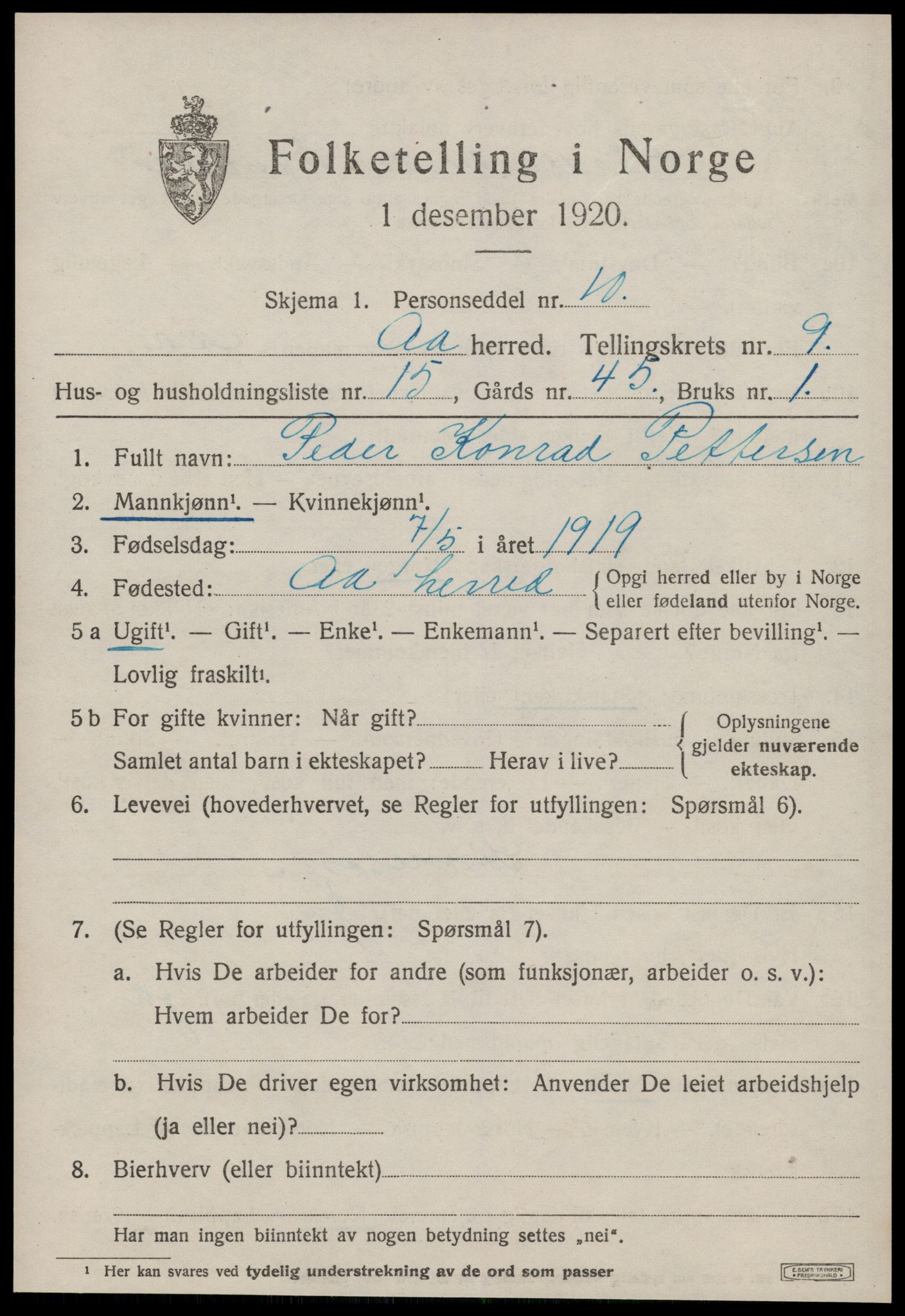 SAT, 1920 census for Å, 1920, p. 3974