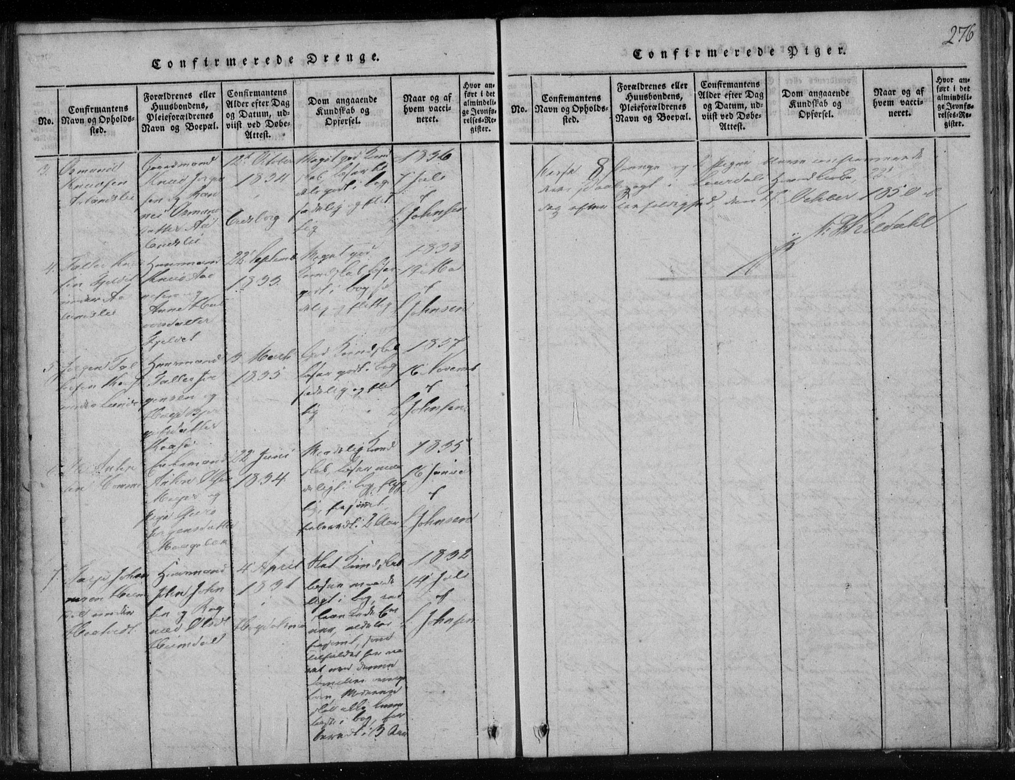 Lårdal kirkebøker, SAKO/A-284/F/Fa/L0005: Parish register (official) no. I 5, 1815-1860, p. 276