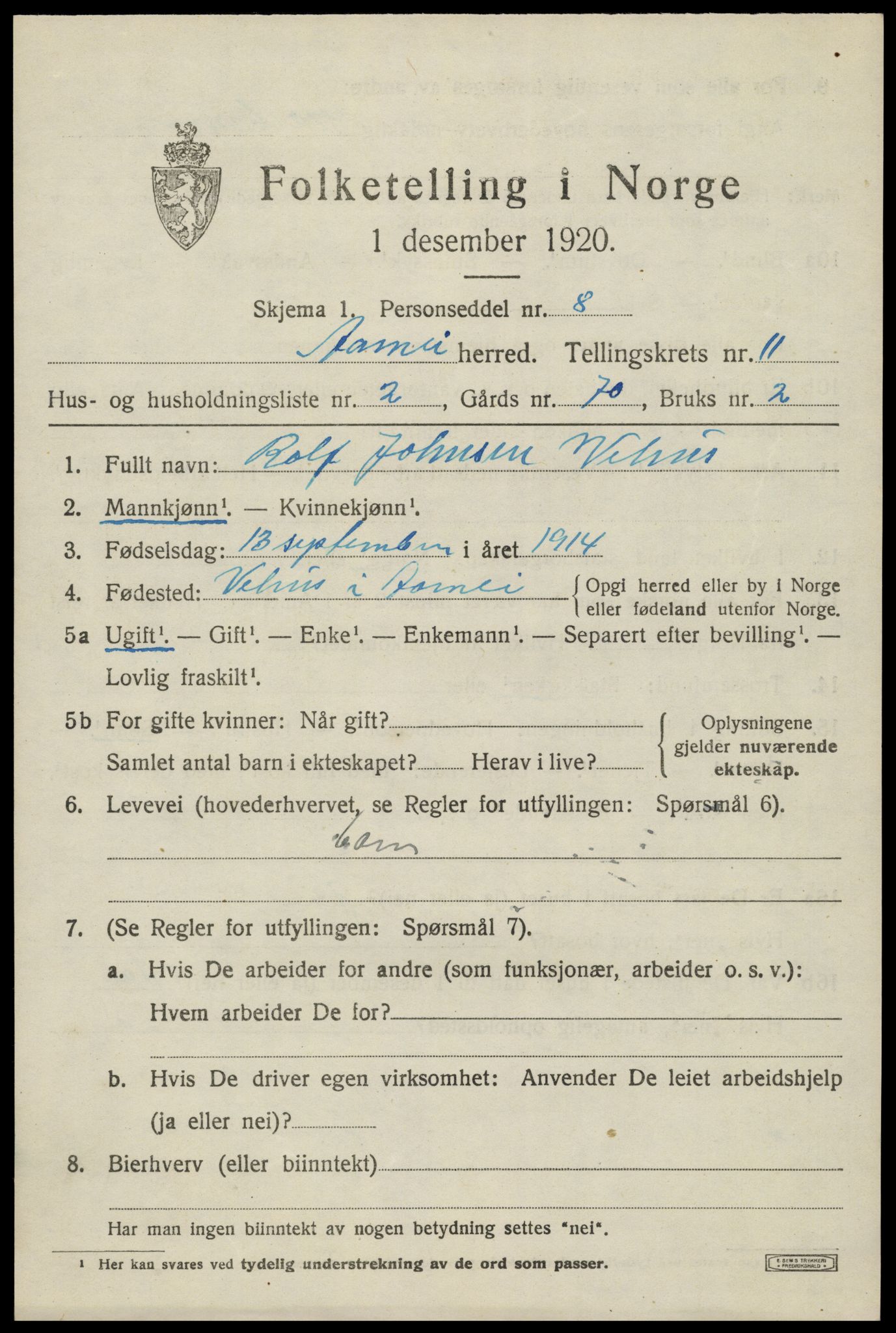 SAK, 1920 census for Åmli, 1920, p. 4219