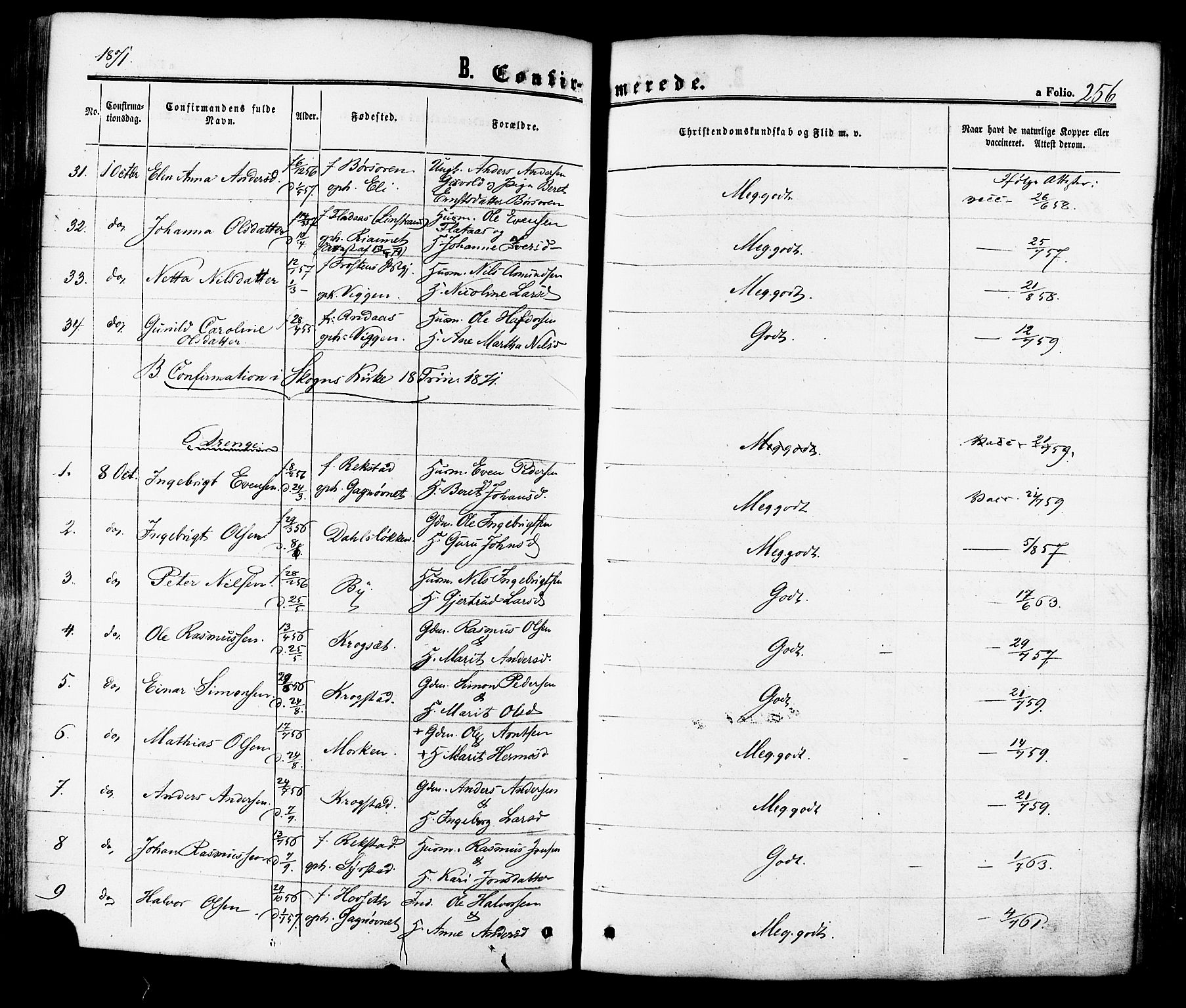 Ministerialprotokoller, klokkerbøker og fødselsregistre - Sør-Trøndelag, AV/SAT-A-1456/665/L0772: Parish register (official) no. 665A07, 1856-1878, p. 256