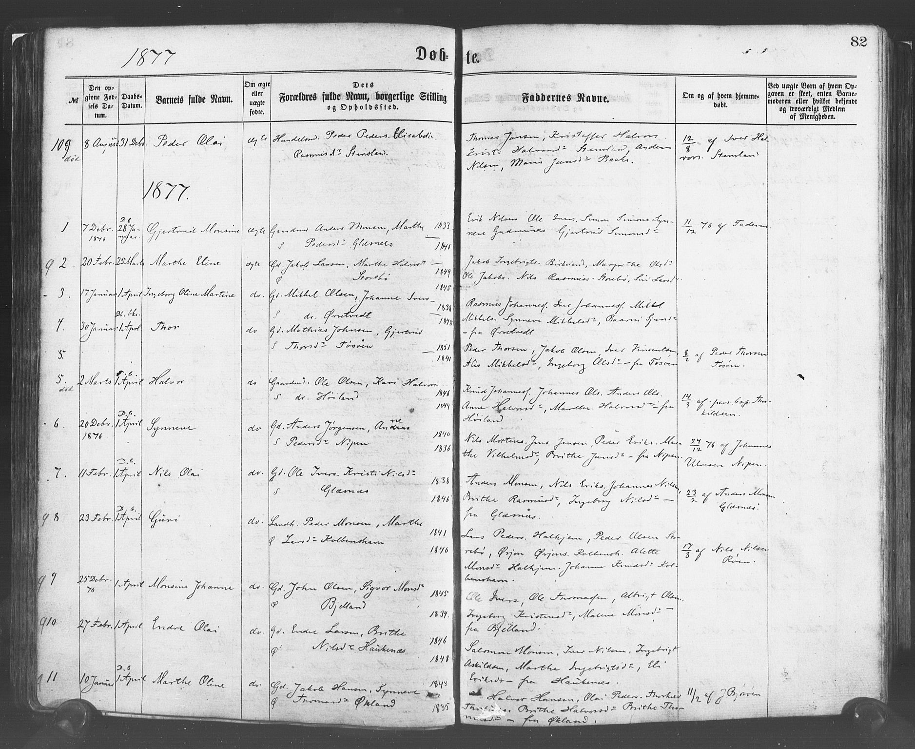 Sund sokneprestembete, AV/SAB-A-99930: Parish register (official) no. A 15, 1867-1881, p. 82