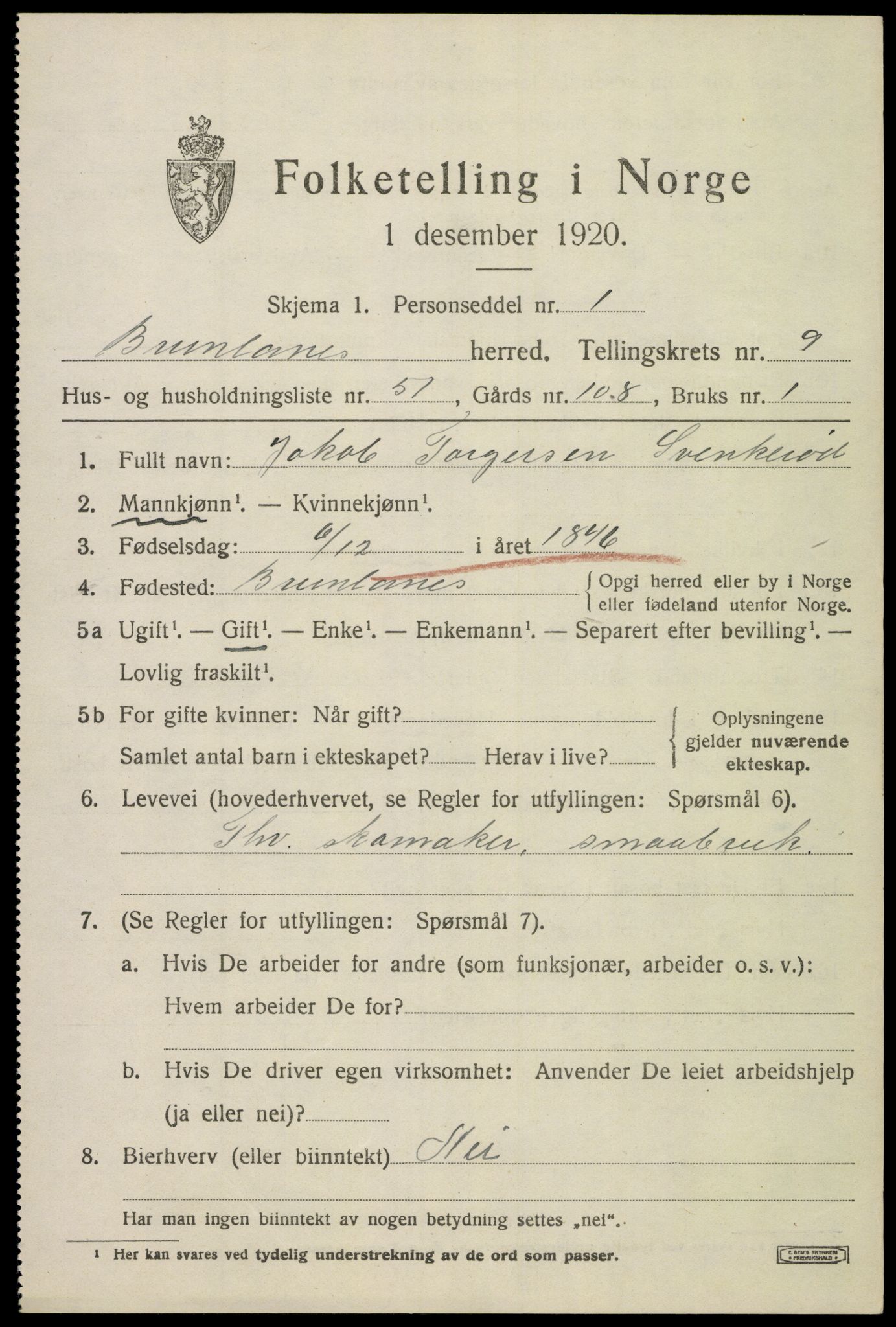 SAKO, 1920 census for Brunlanes, 1920, p. 8339
