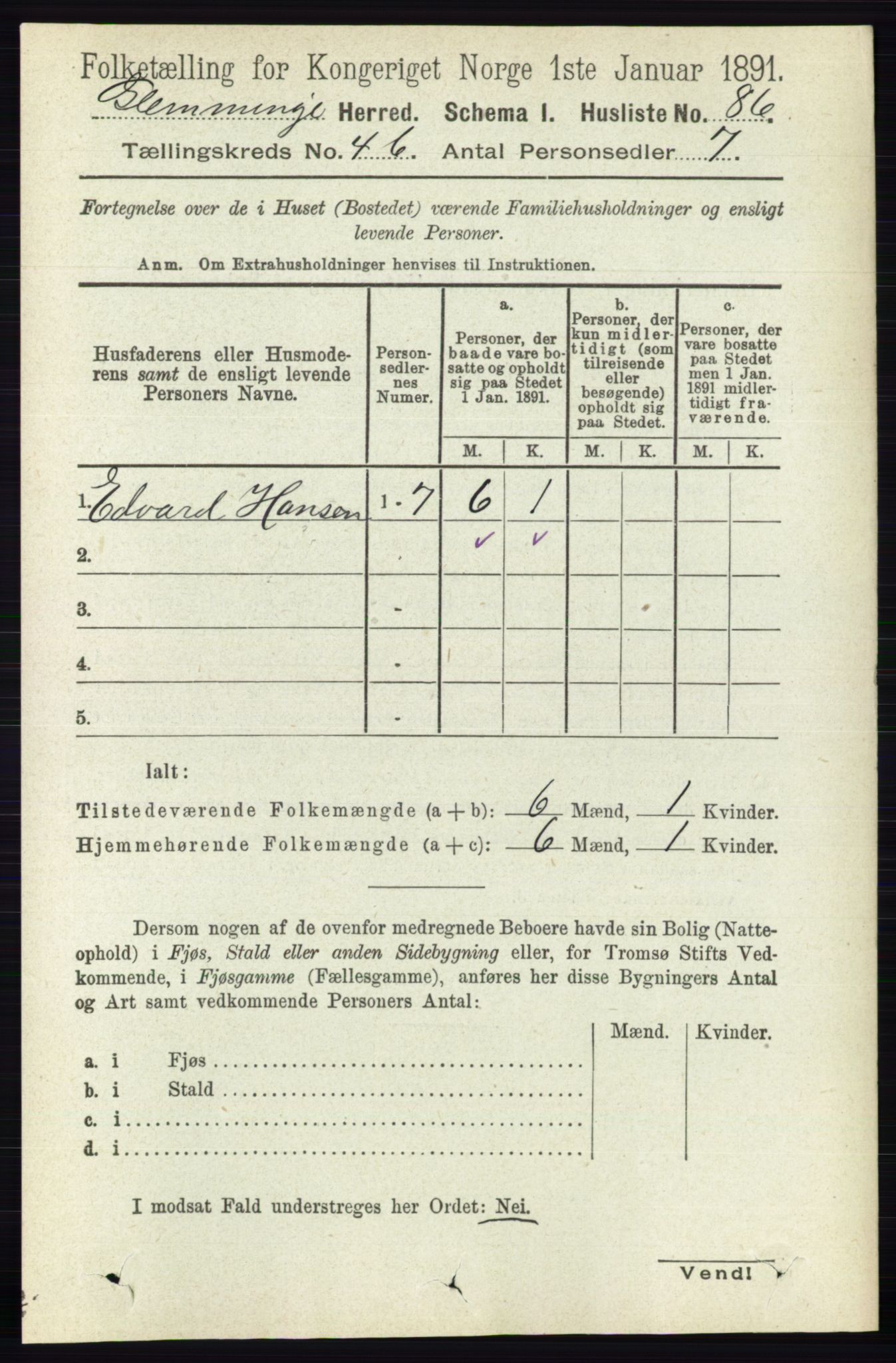 RA, 1891 census for 0132 Glemmen, 1891, p. 4819