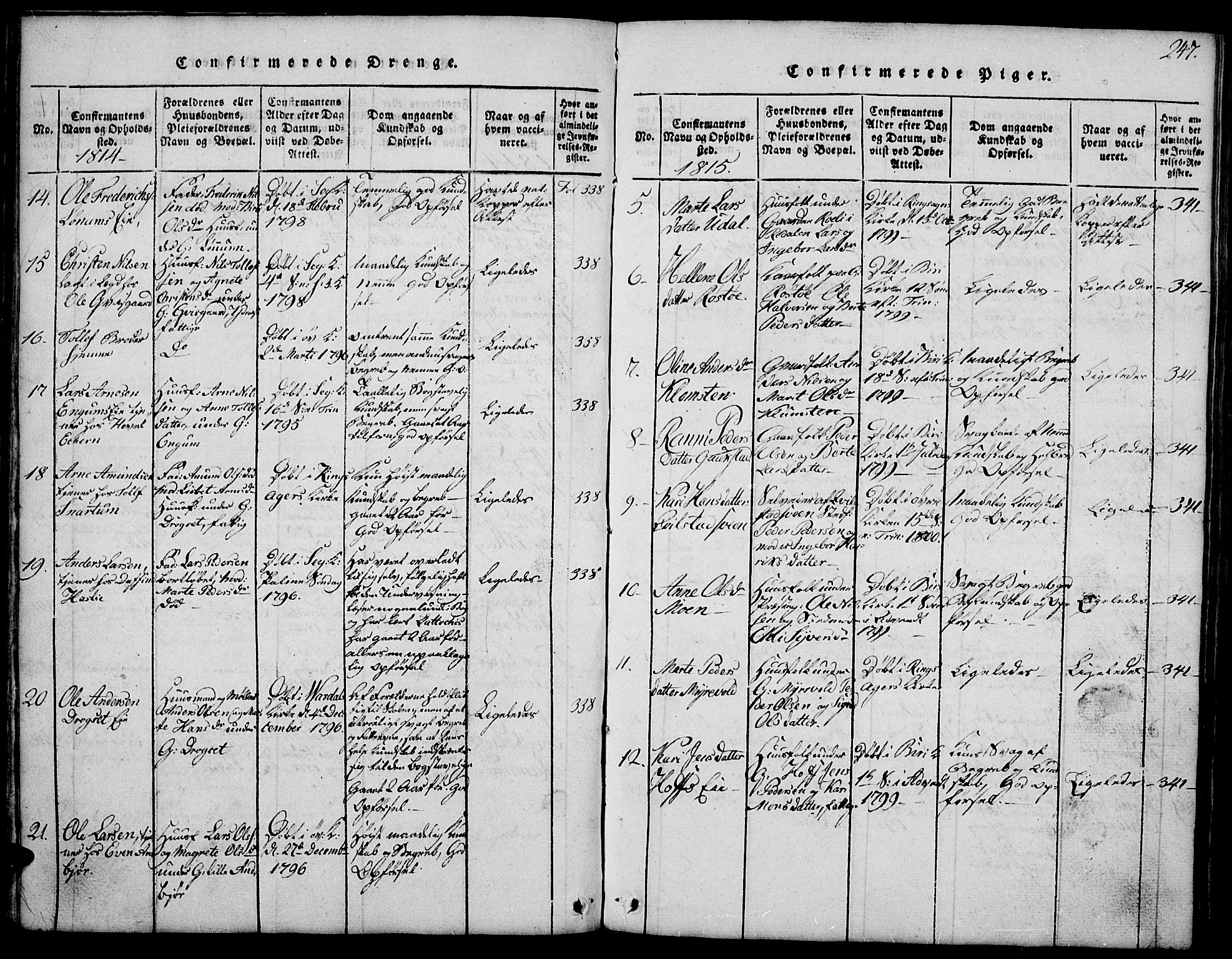 Biri prestekontor, SAH/PREST-096/H/Ha/Hab/L0001: Parish register (copy) no. 1, 1814-1828, p. 247