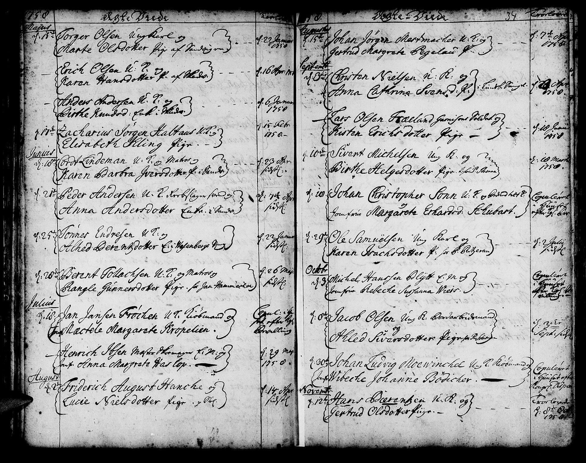 Korskirken sokneprestembete, SAB/A-76101/H/Haa/L0009: Parish register (official) no. A 9, 1743-1861, p. 34