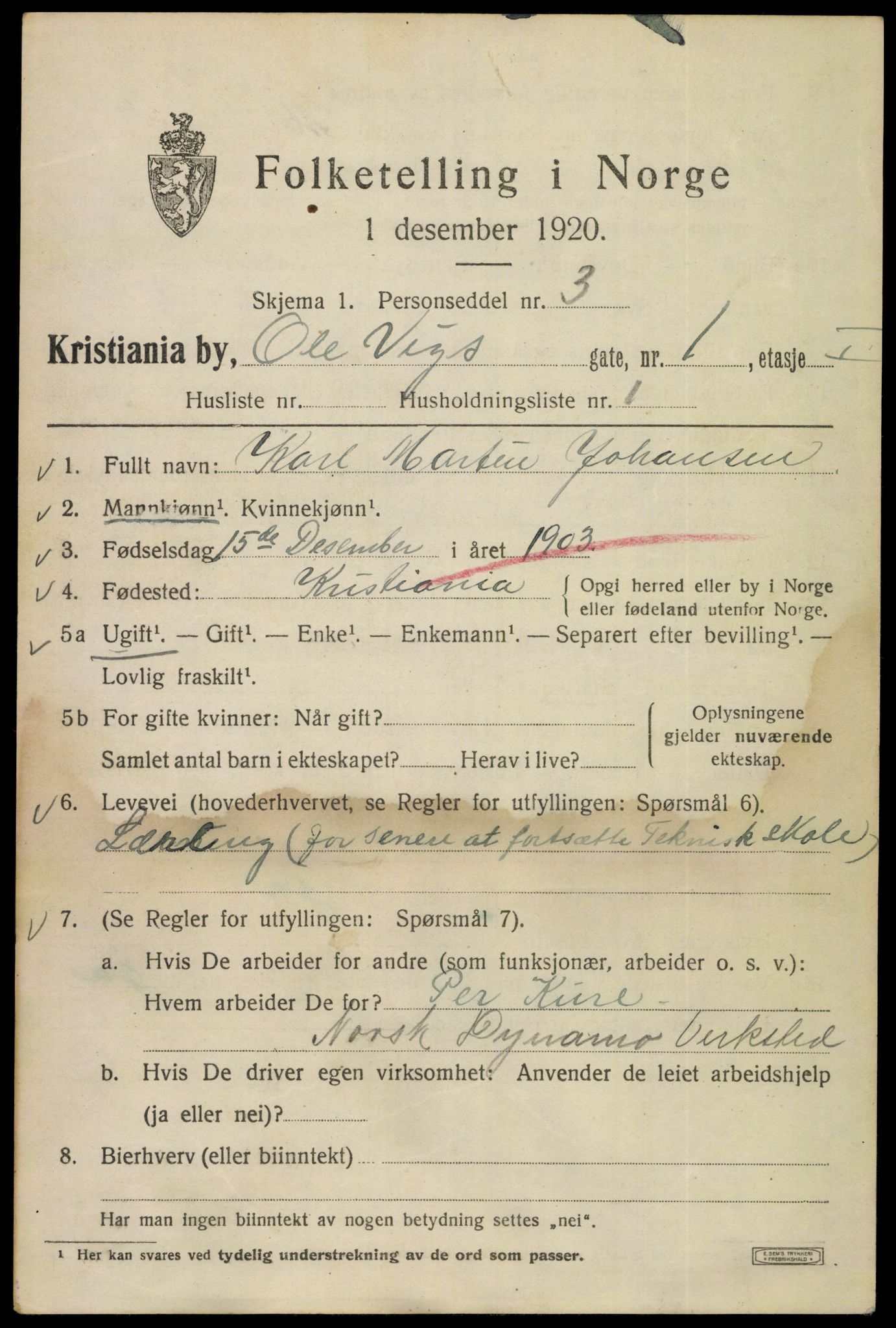 SAO, 1920 census for Kristiania, 1920, p. 432927