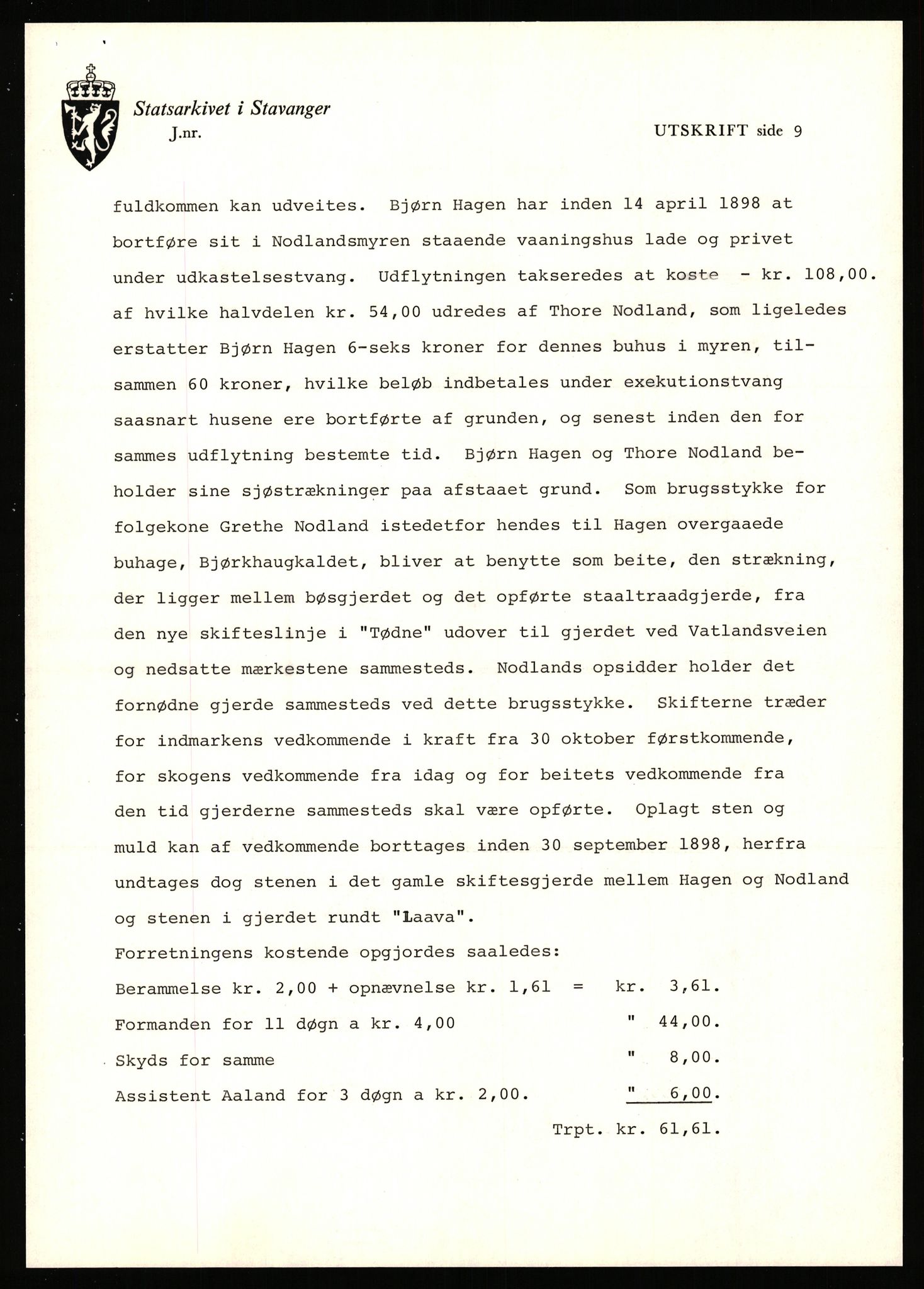 Statsarkivet i Stavanger, AV/SAST-A-101971/03/Y/Yj/L0007: Avskrifter sortert etter gårdsnavn: Berekvam - Birkeland, 1750-1930, p. 231