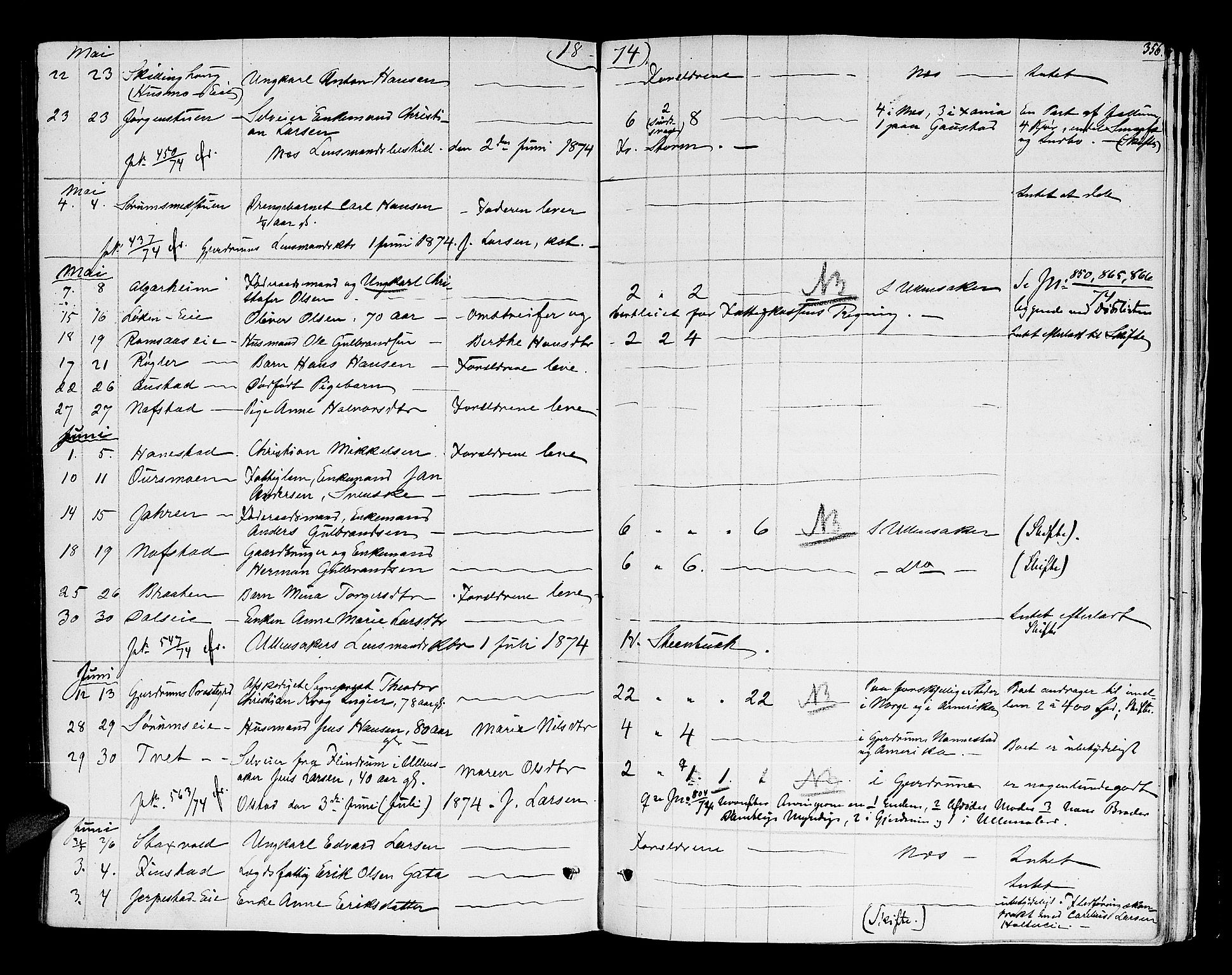 Nes tingrett, AV/SAO-A-10548/H/Hb/L0001: Registrerings- og forhandlingsprotokoll "M", 1845-1876, p. 355b-356a