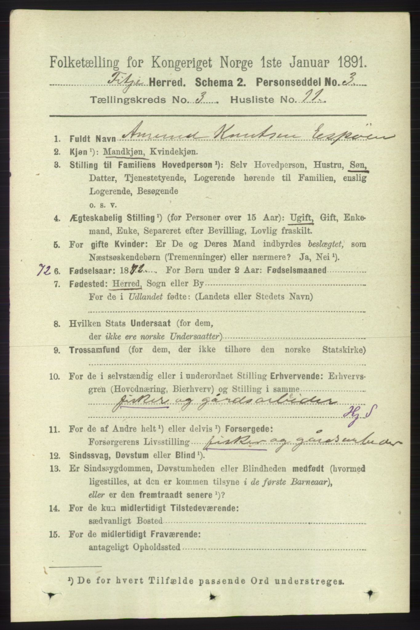 RA, 1891 census for 1222 Fitjar, 1891, p. 1068