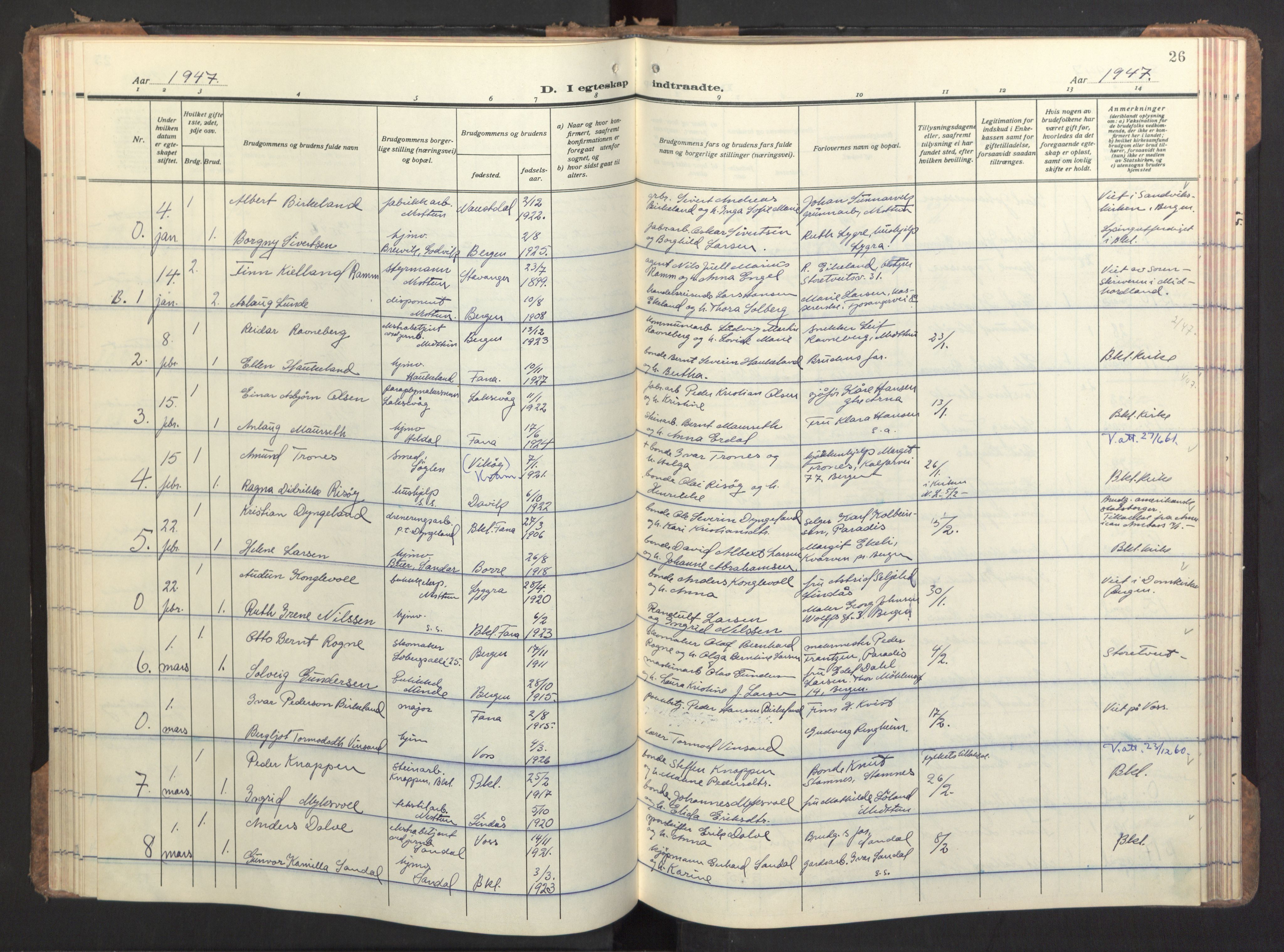 Birkeland Sokneprestembete, SAB/A-74601/H/Haa/Haac/L0001: Parish register (official) no. C 1, 1944-1954, p. 26