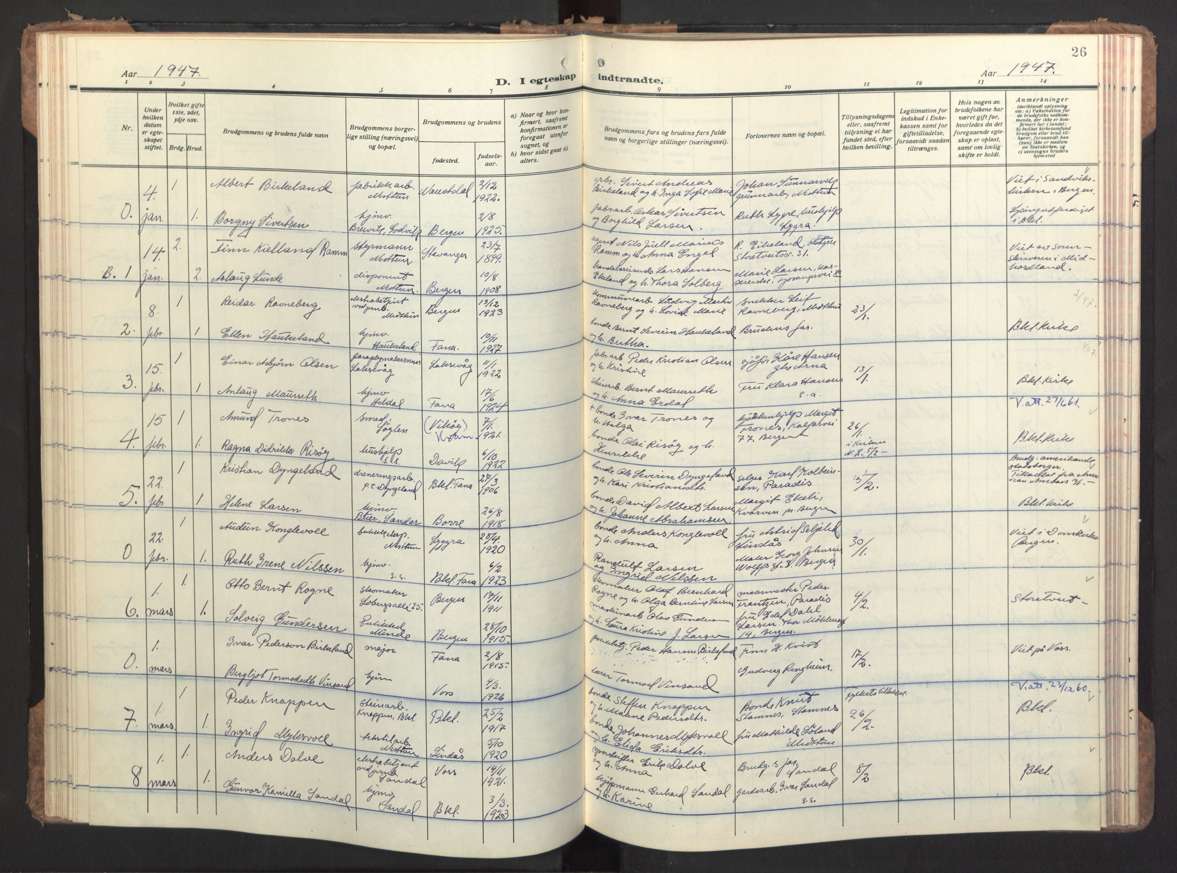 Birkeland Sokneprestembete, AV/SAB-A-74601/H/Haa/Haac/L0001: Parish register (official) no. C 1, 1944-1954, p. 26