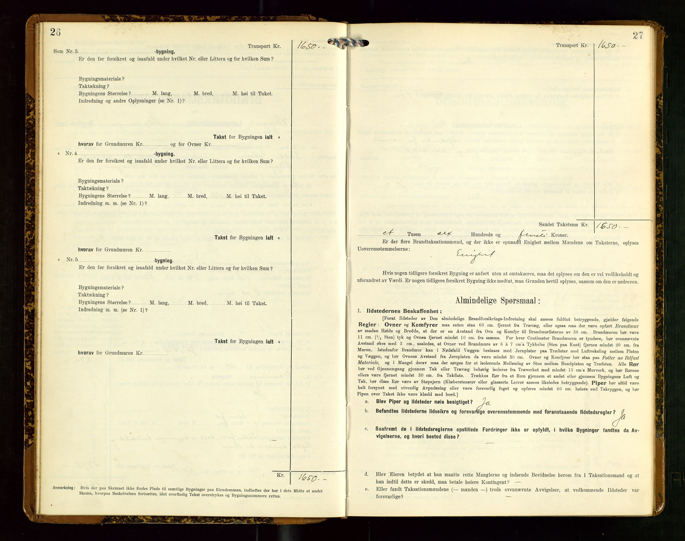 Klepp lensmannskontor, AV/SAST-A-100163/Goc/L0007: "Brandtaxationsprotokol" m/register, 1911-1915, p. 26-27