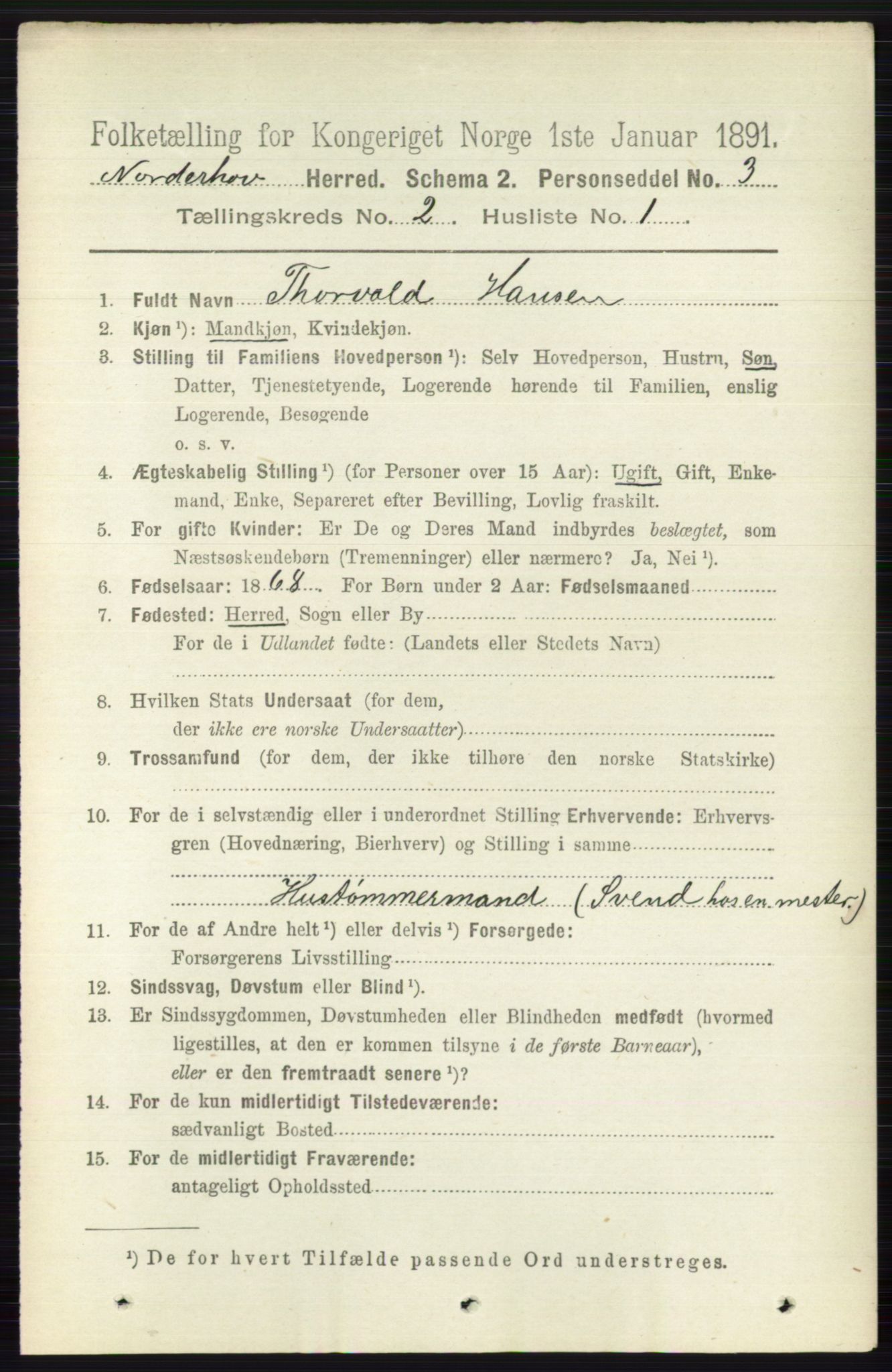 RA, 1891 census for 0613 Norderhov, 1891, p. 697