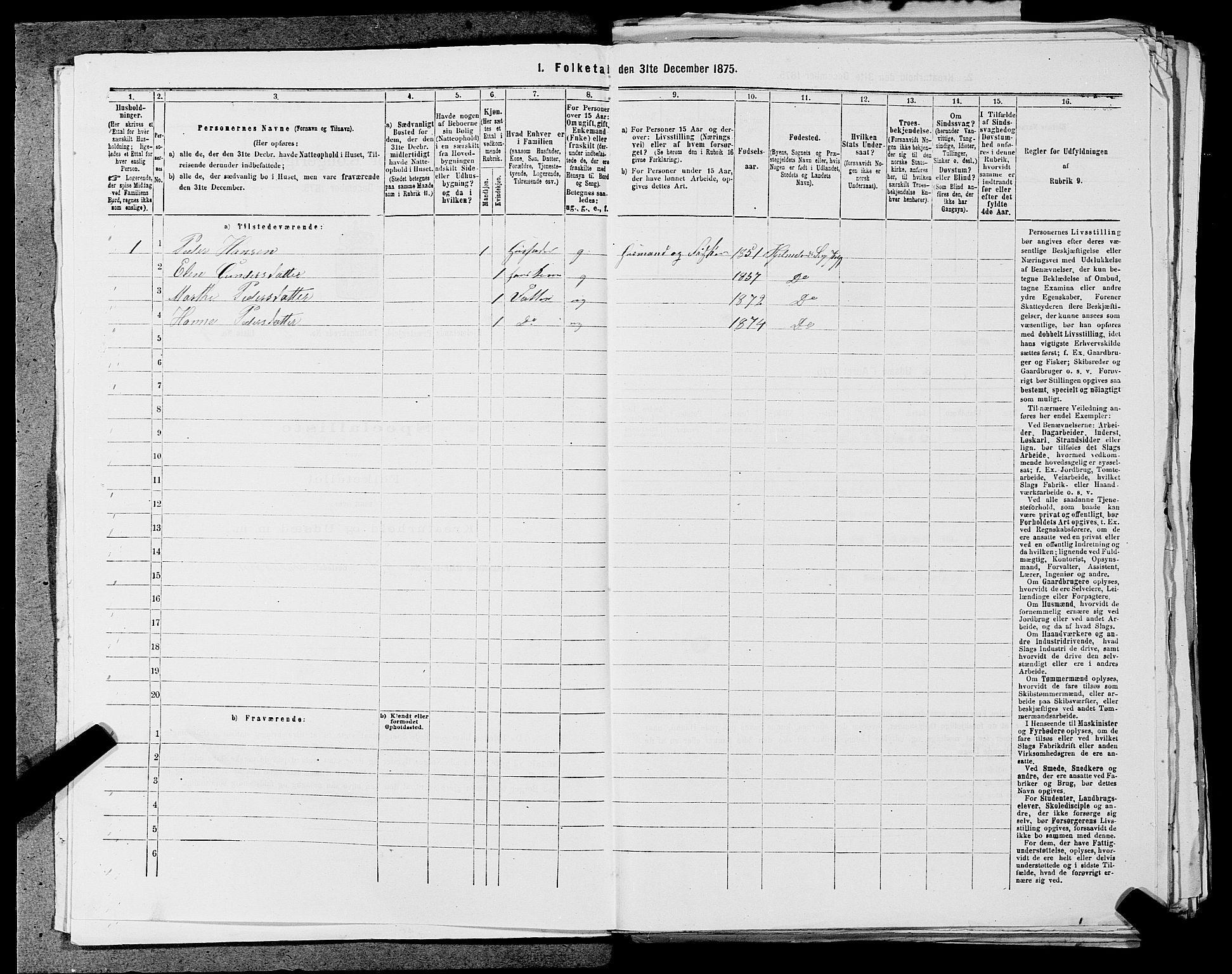 SAST, 1875 census for 1133P Hjelmeland, 1875, p. 206