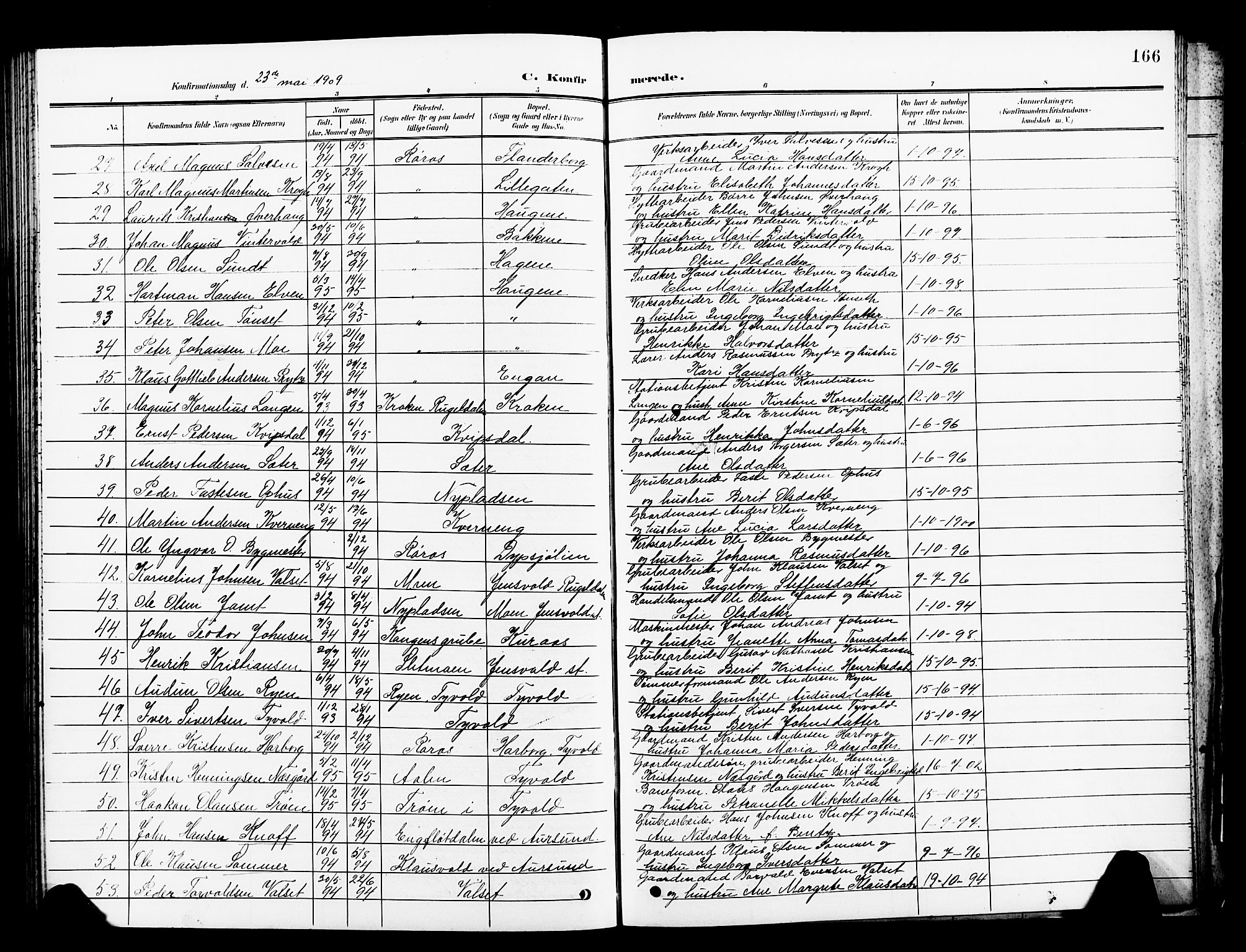 Ministerialprotokoller, klokkerbøker og fødselsregistre - Sør-Trøndelag, SAT/A-1456/681/L0942: Parish register (copy) no. 681C06, 1906-1925, p. 166