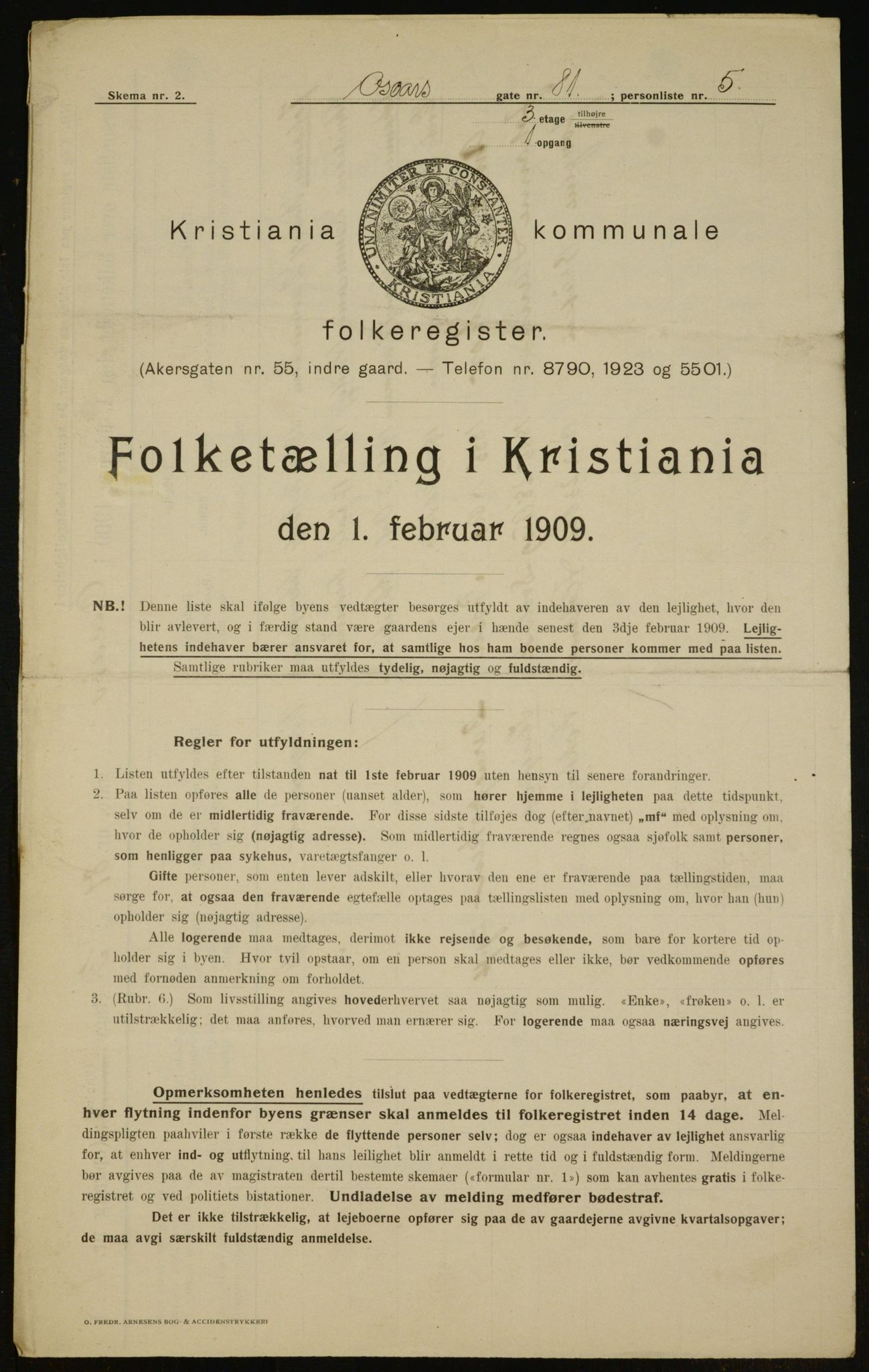 OBA, Municipal Census 1909 for Kristiania, 1909, p. 69596