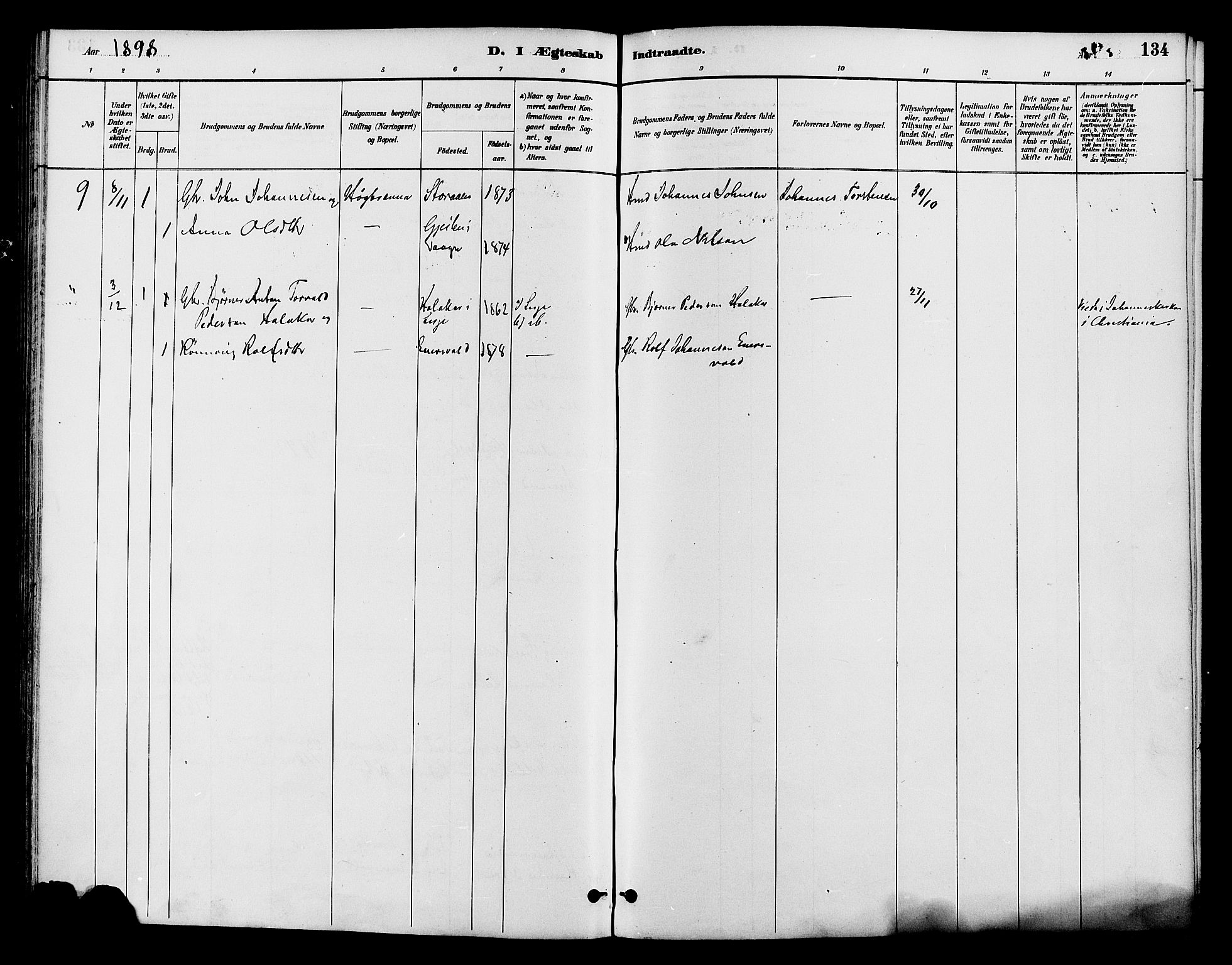 Lom prestekontor, SAH/PREST-070/K/L0008: Parish register (official) no. 8, 1885-1898, p. 134