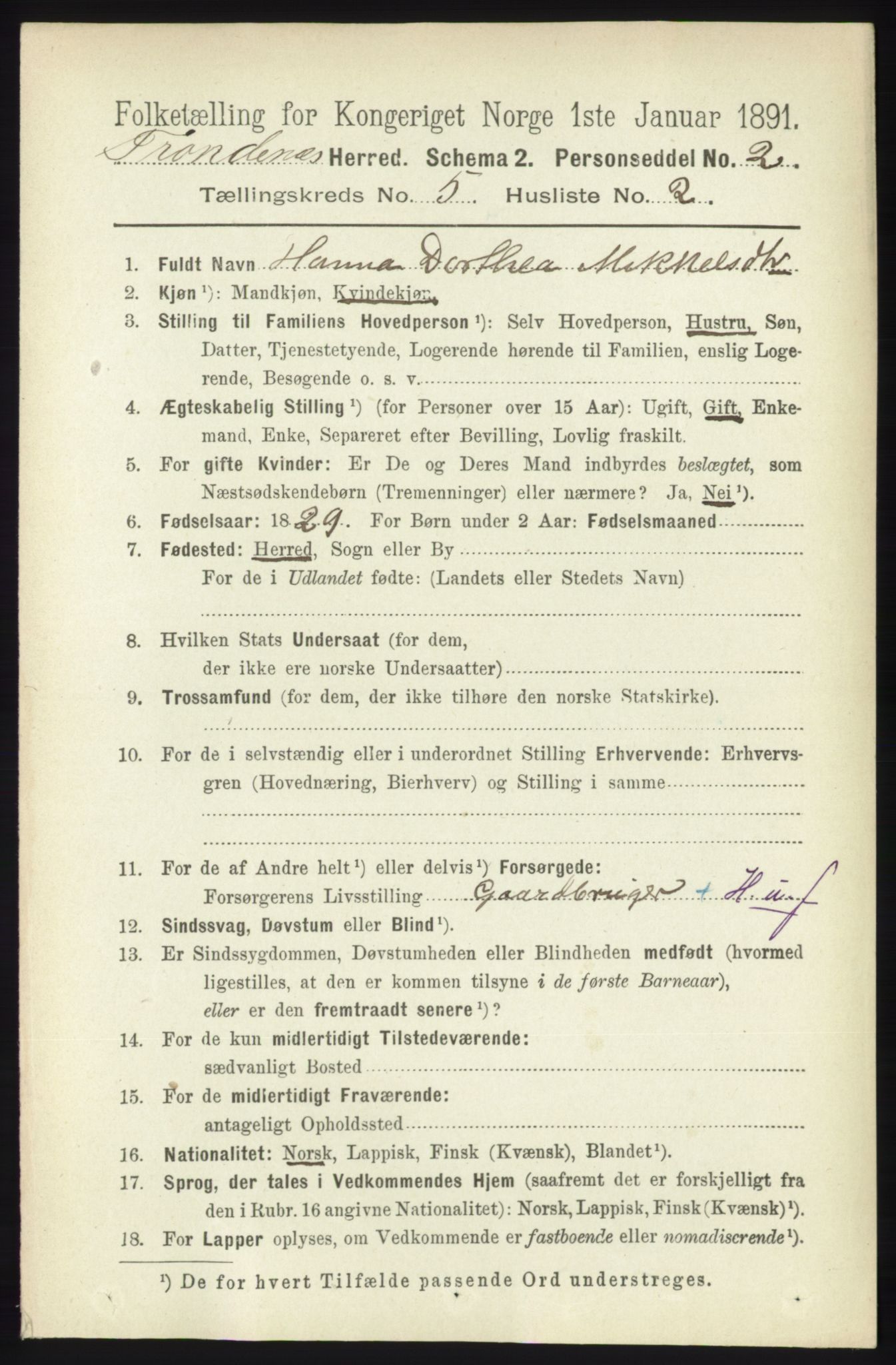 RA, 1891 census for 1914 Trondenes, 1891, p. 2835