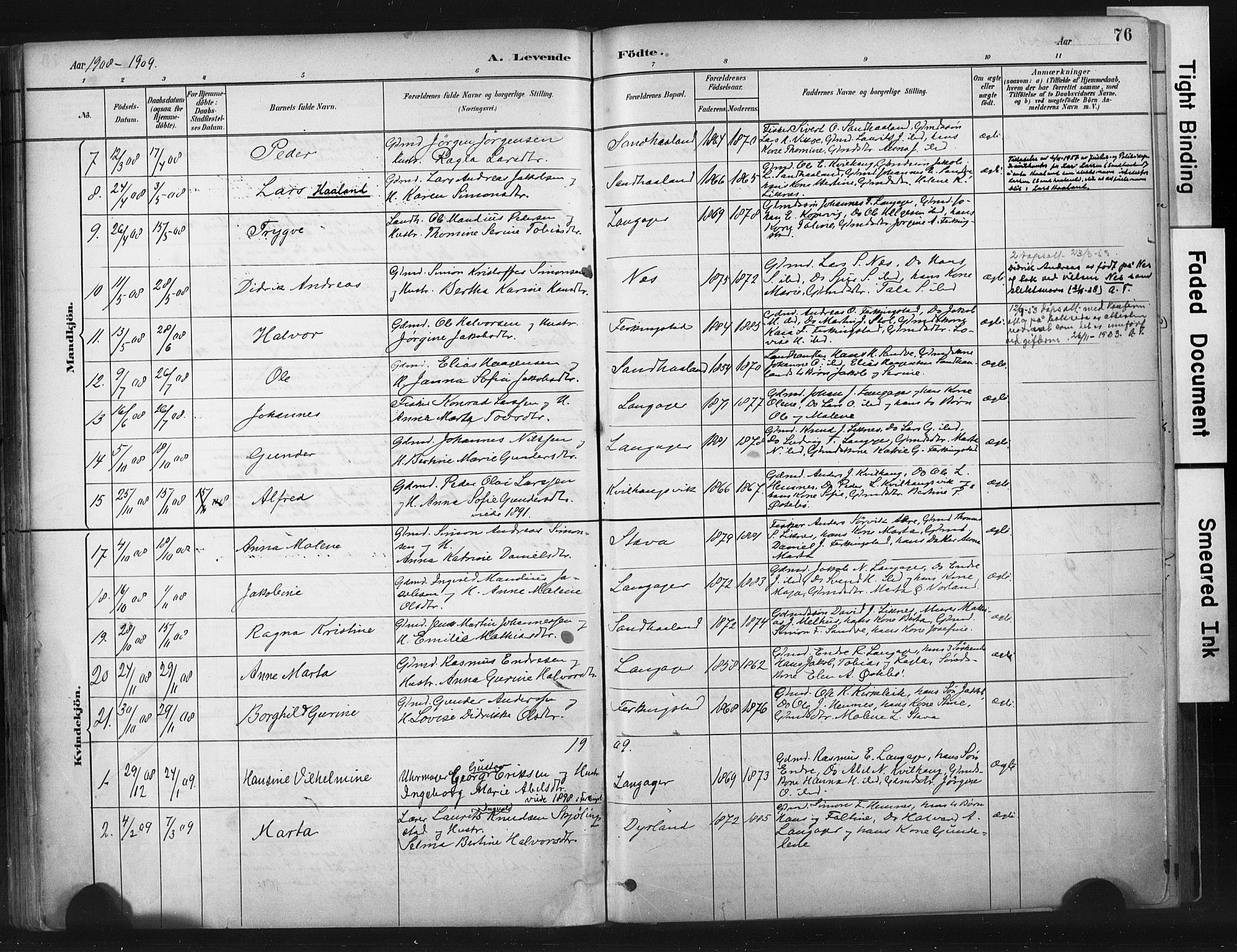 Skudenes sokneprestkontor, AV/SAST-A -101849/H/Ha/Haa/L0010: Parish register (official) no. A 7, 1882-1912, p. 76
