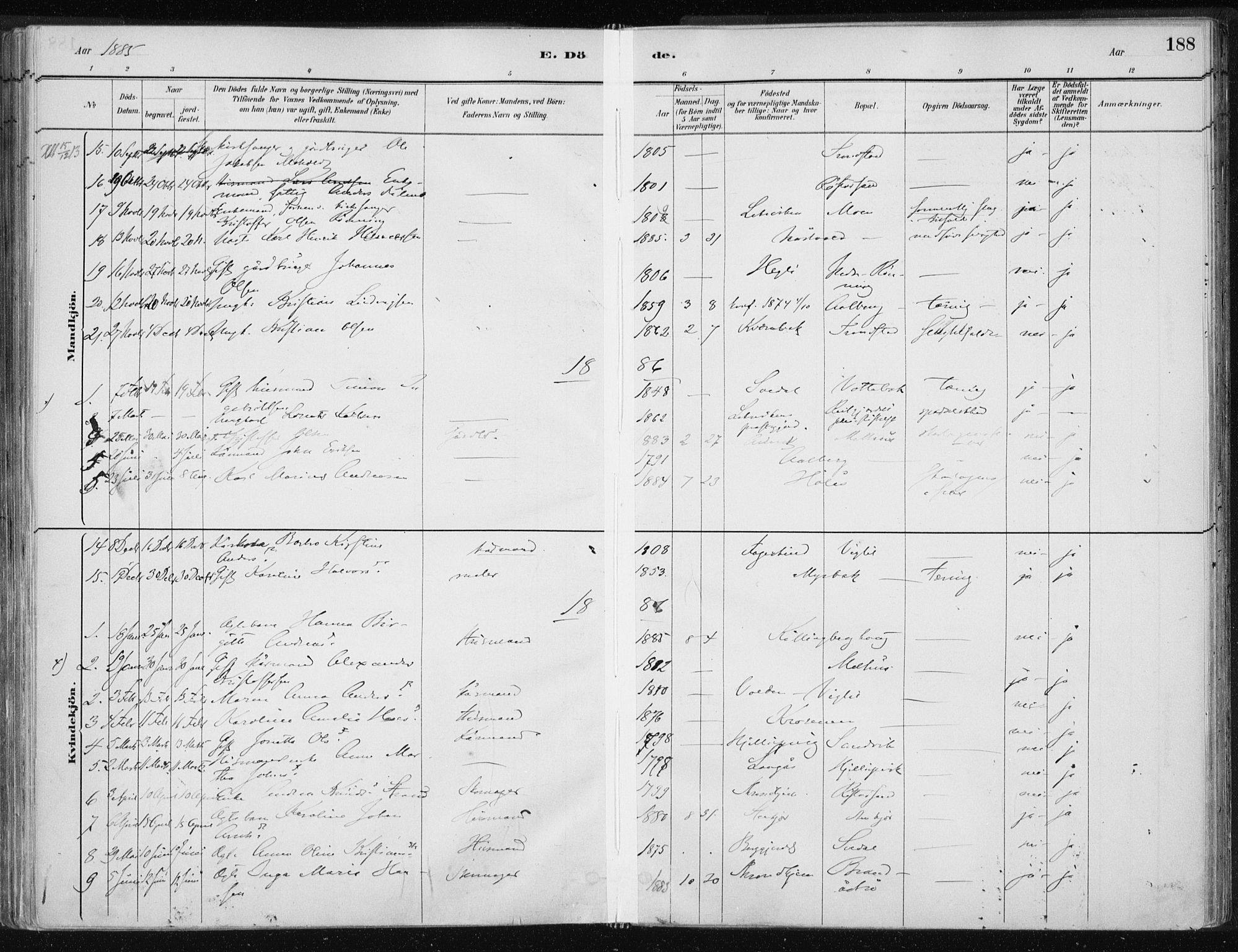 Ministerialprotokoller, klokkerbøker og fødselsregistre - Nord-Trøndelag, SAT/A-1458/701/L0010: Parish register (official) no. 701A10, 1883-1899, p. 188