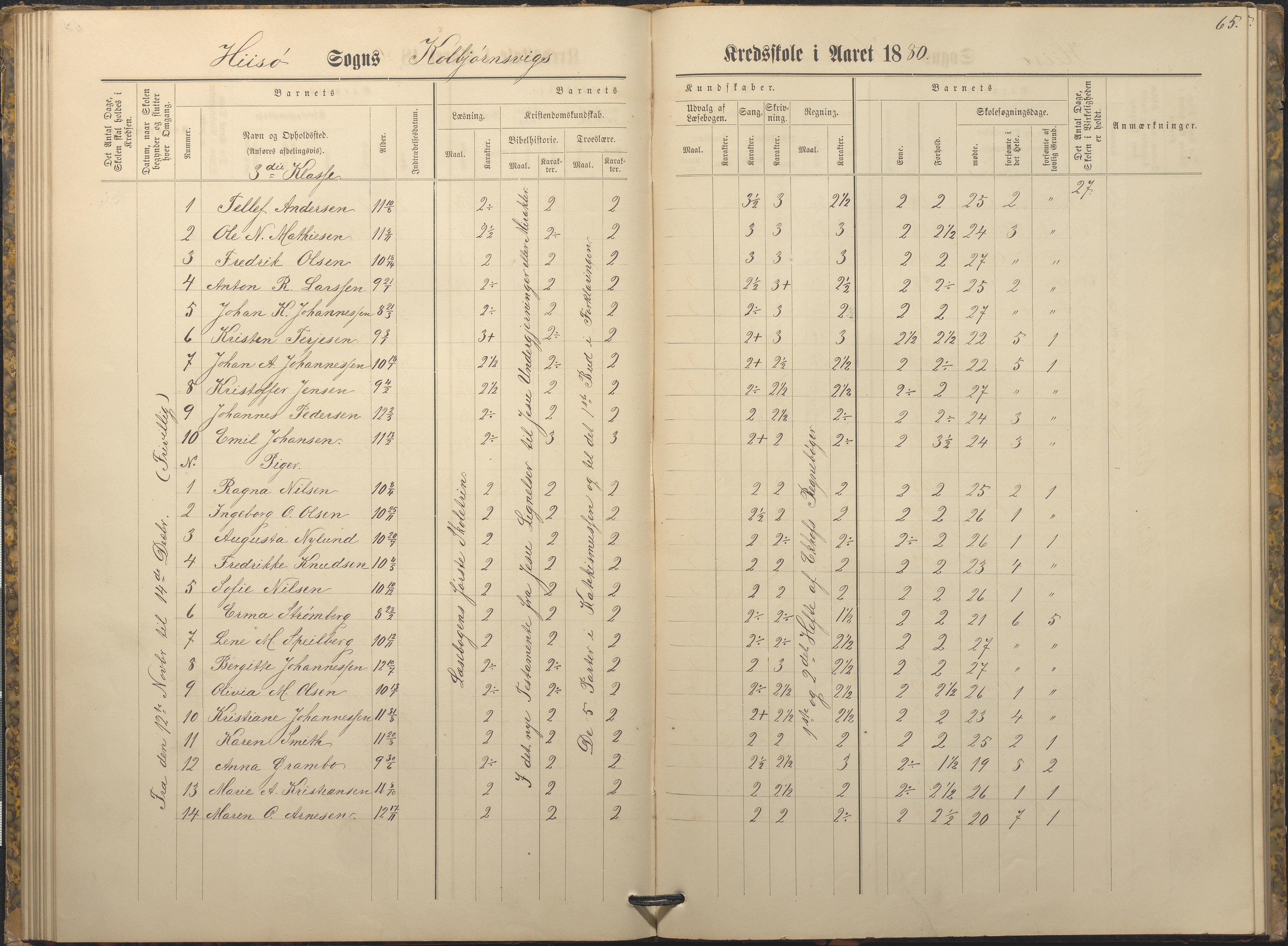 Hisøy kommune frem til 1991, AAKS/KA0922-PK/32/L0009: Skoleprotokoll, 1880-1892, p. 65