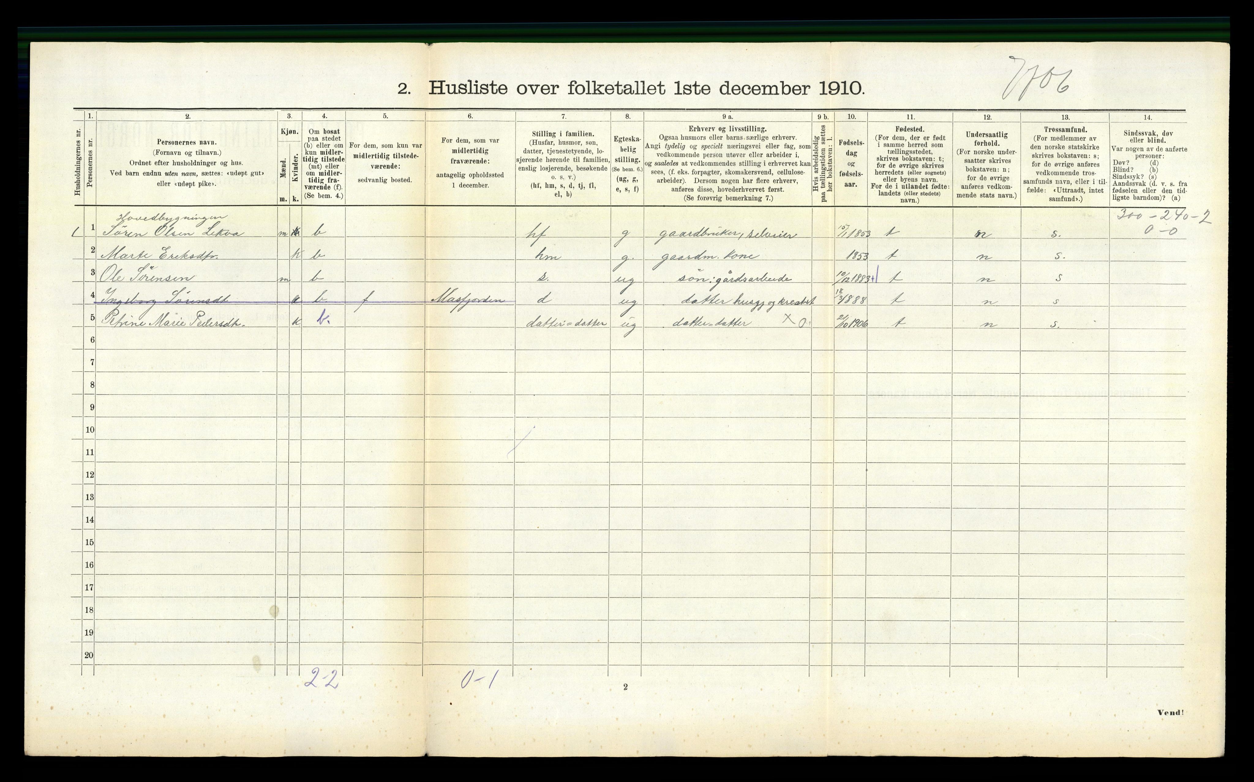 RA, 1910 census for Hyllestad, 1910, p. 390