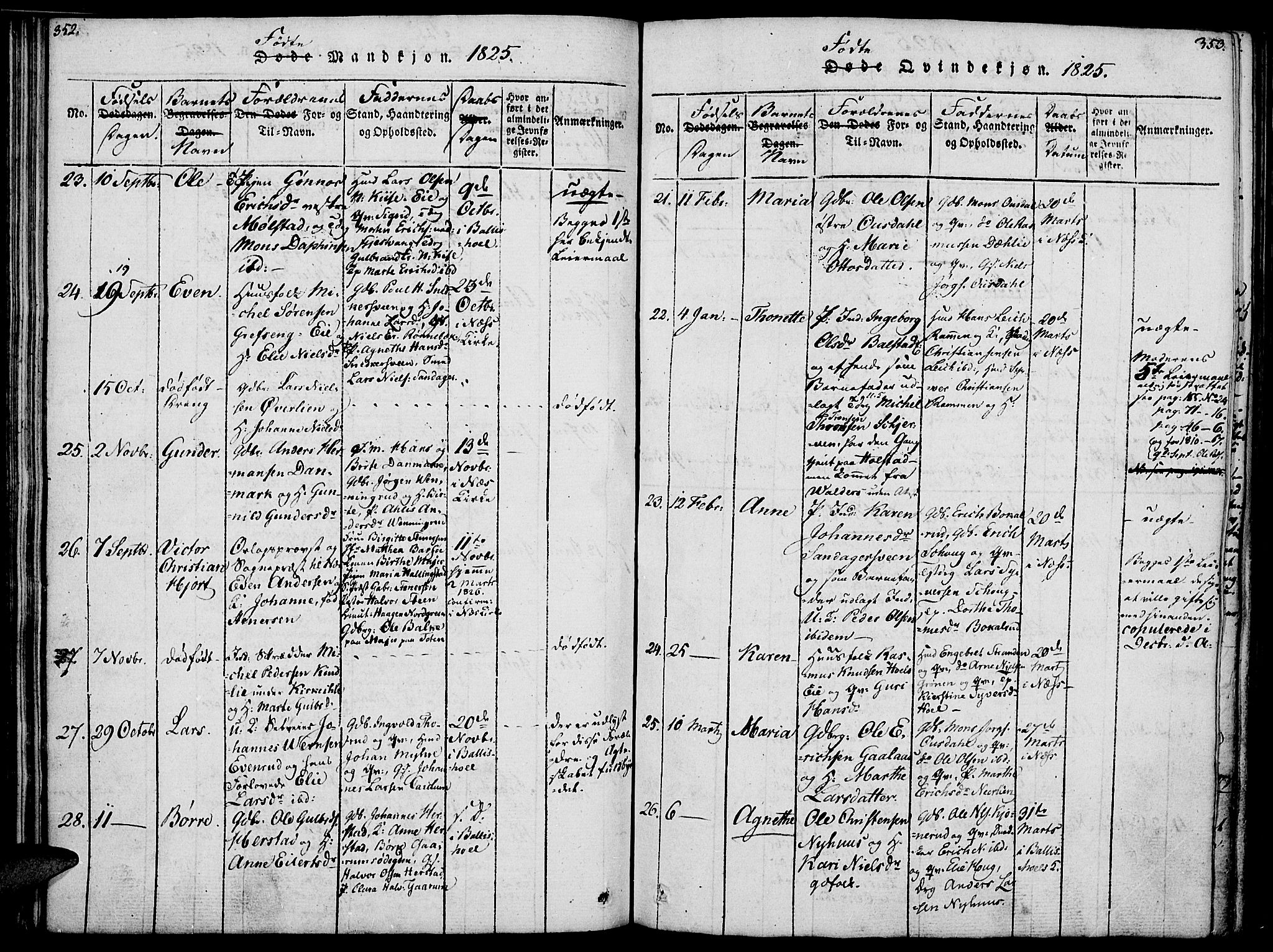 Nes prestekontor, Hedmark, AV/SAH-PREST-020/K/Ka/L0002: Parish register (official) no. 2, 1813-1827, p. 352-353