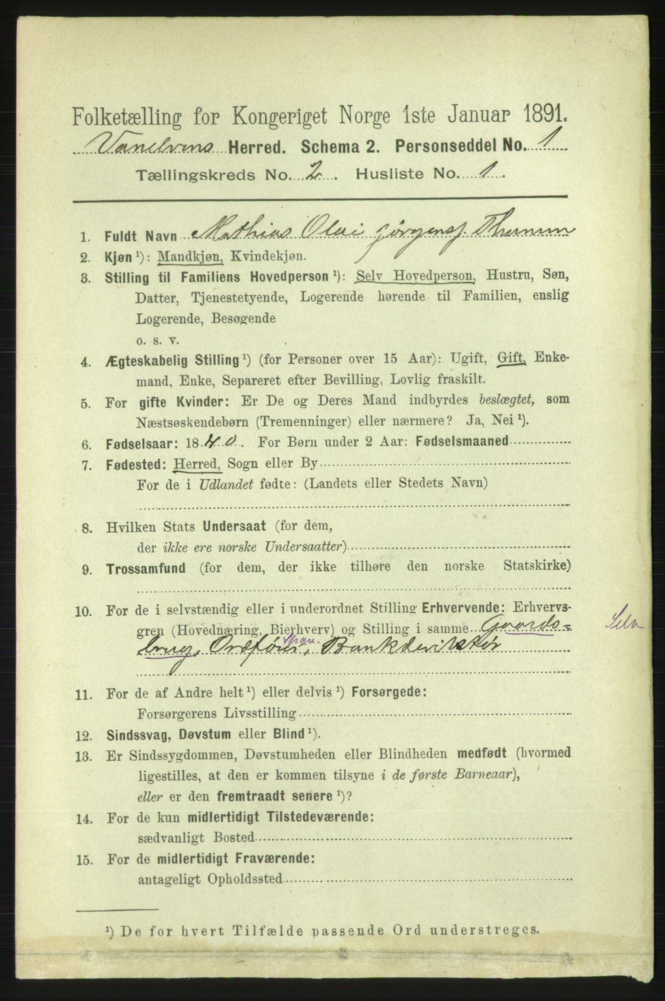 RA, 1891 census for 1511 Vanylven, 1891, p. 701