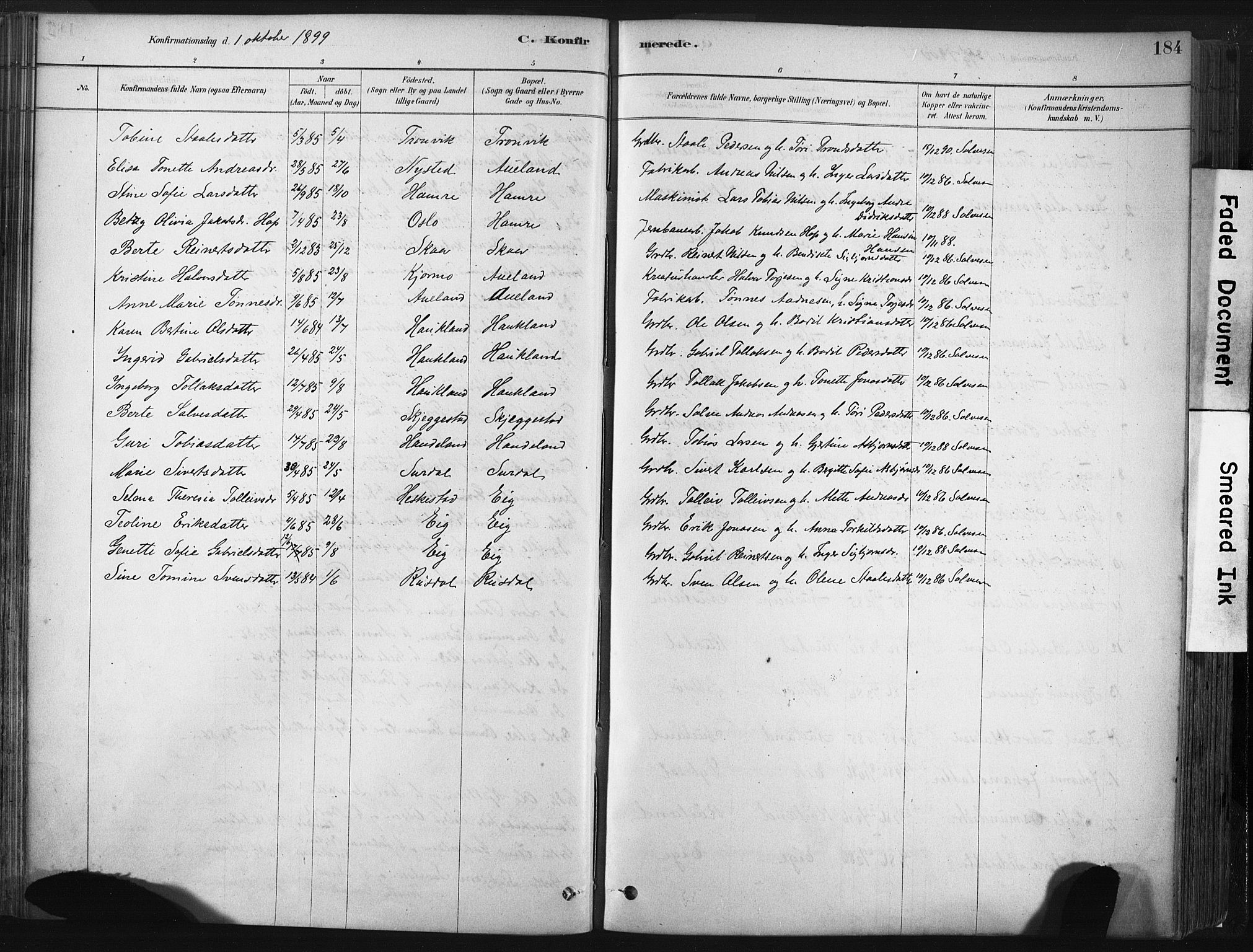 Lund sokneprestkontor, SAST/A-101809/S06/L0011: Parish register (official) no. A 10, 1877-1904, p. 184