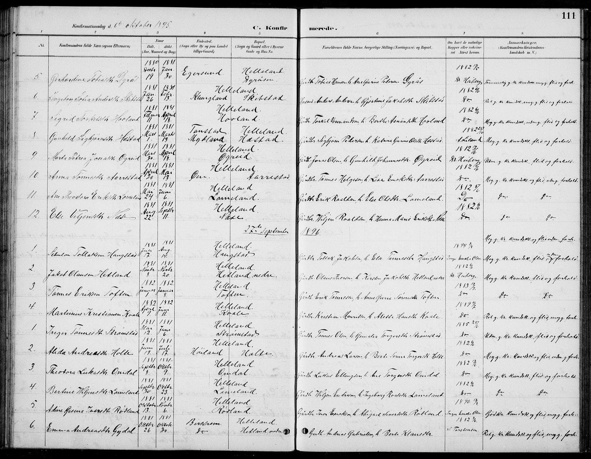 Helleland sokneprestkontor, AV/SAST-A-101810: Parish register (copy) no. B 4, 1887-1941, p. 111