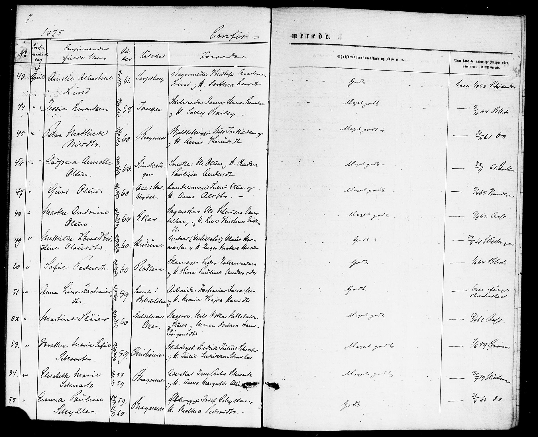 Bragernes kirkebøker, AV/SAKO-A-6/F/Fc/L0004: Parish register (official) no. III 4, 1875-1877, p. 7