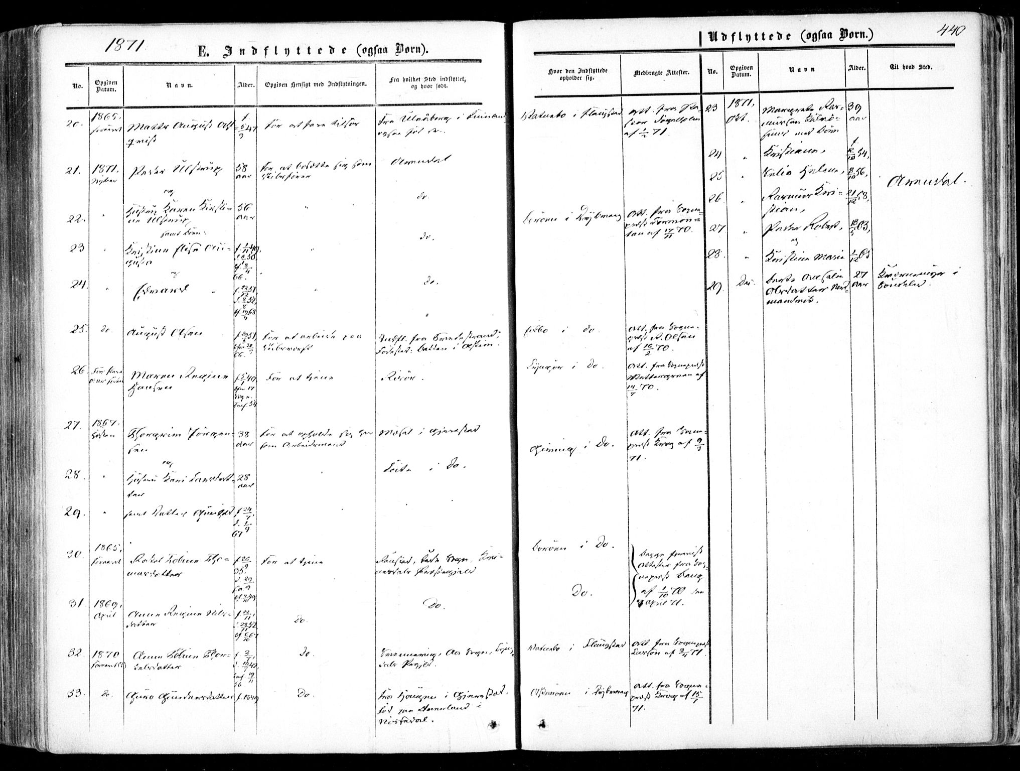 Dypvåg sokneprestkontor, SAK/1111-0007/F/Fa/Faa/L0006: Parish register (official) no. A 6, 1855-1872, p. 440