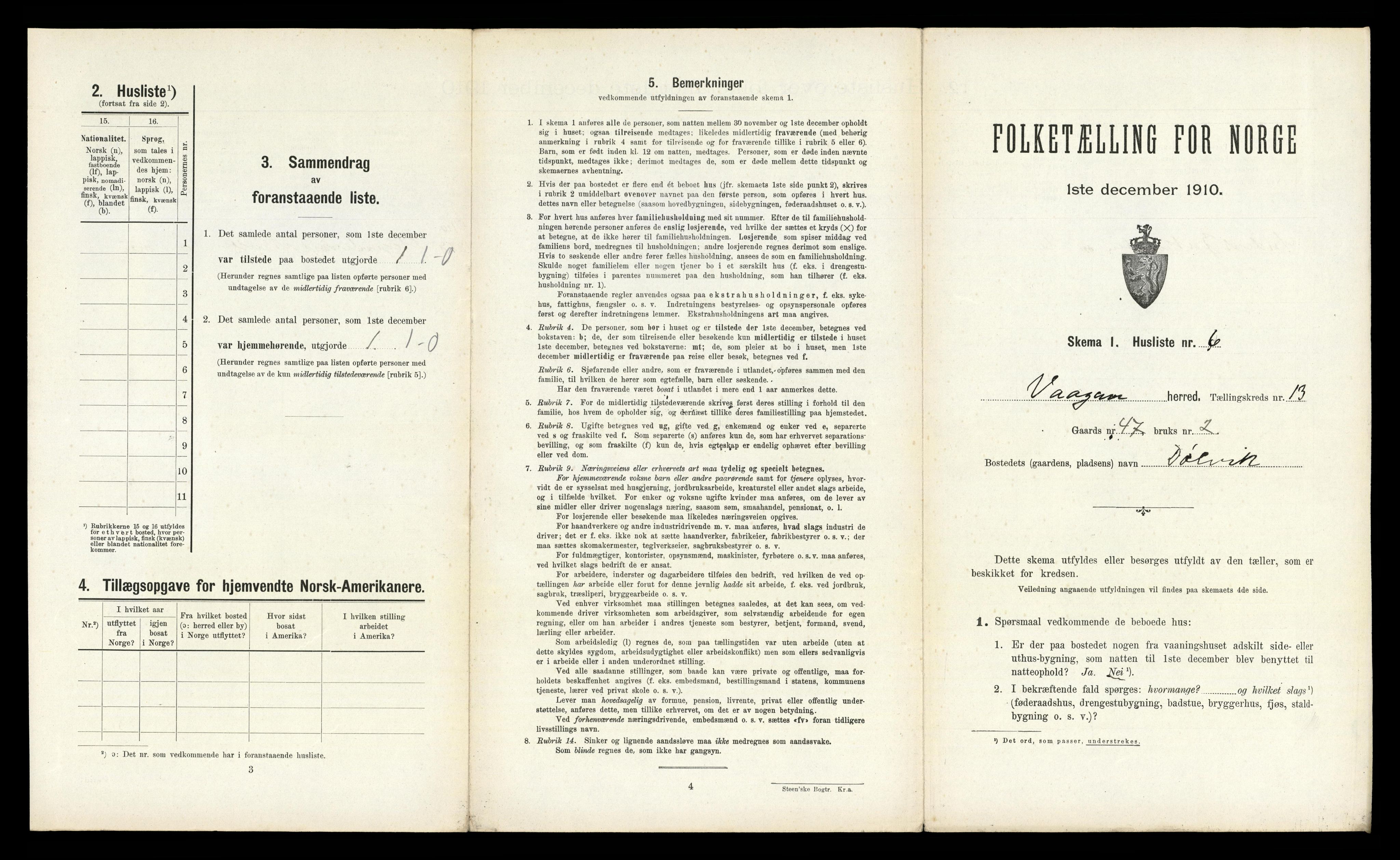 RA, 1910 census for Vågan, 1910, p. 1785