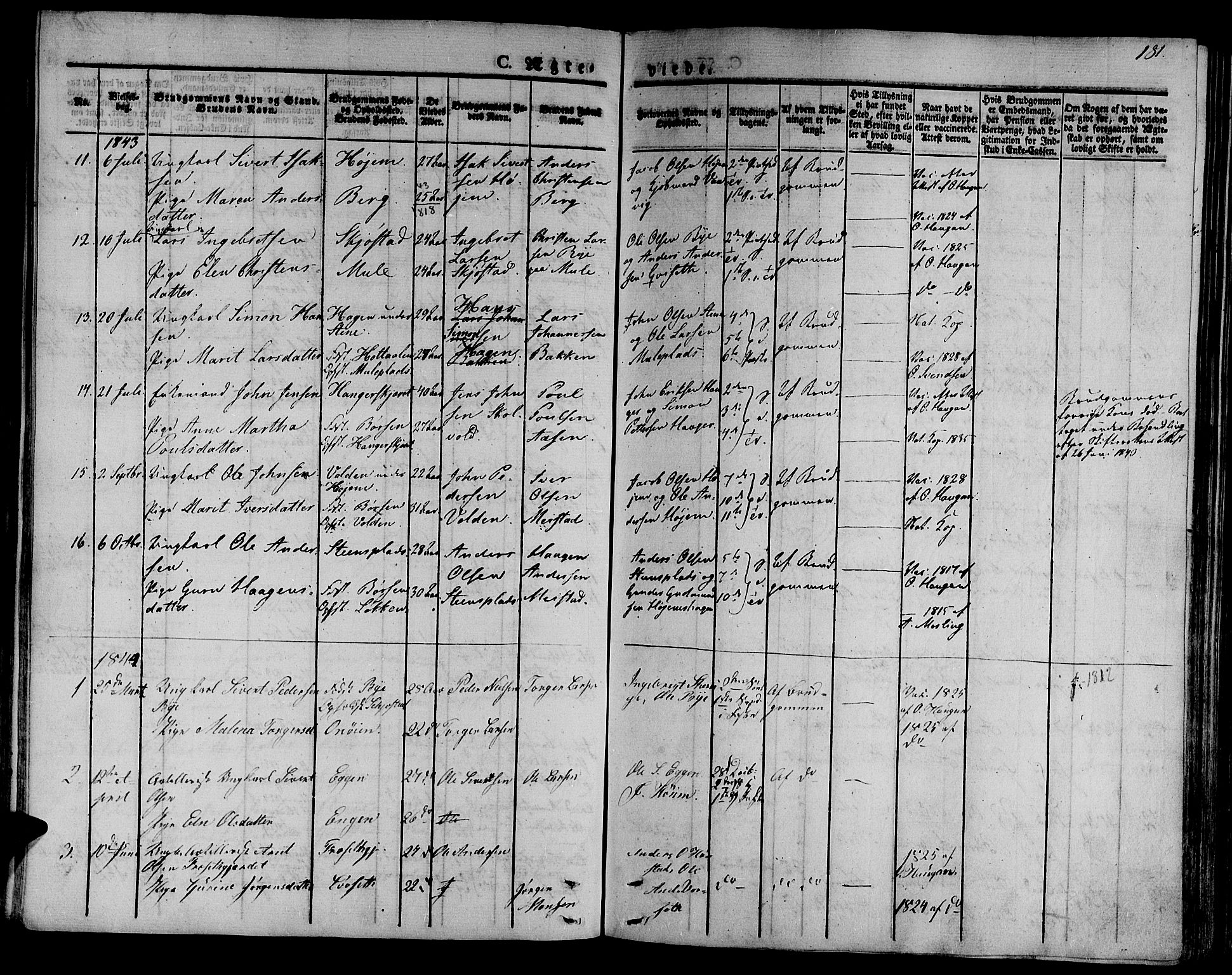 Ministerialprotokoller, klokkerbøker og fødselsregistre - Sør-Trøndelag, SAT/A-1456/612/L0374: Parish register (official) no. 612A07 /1, 1829-1845, p. 181
