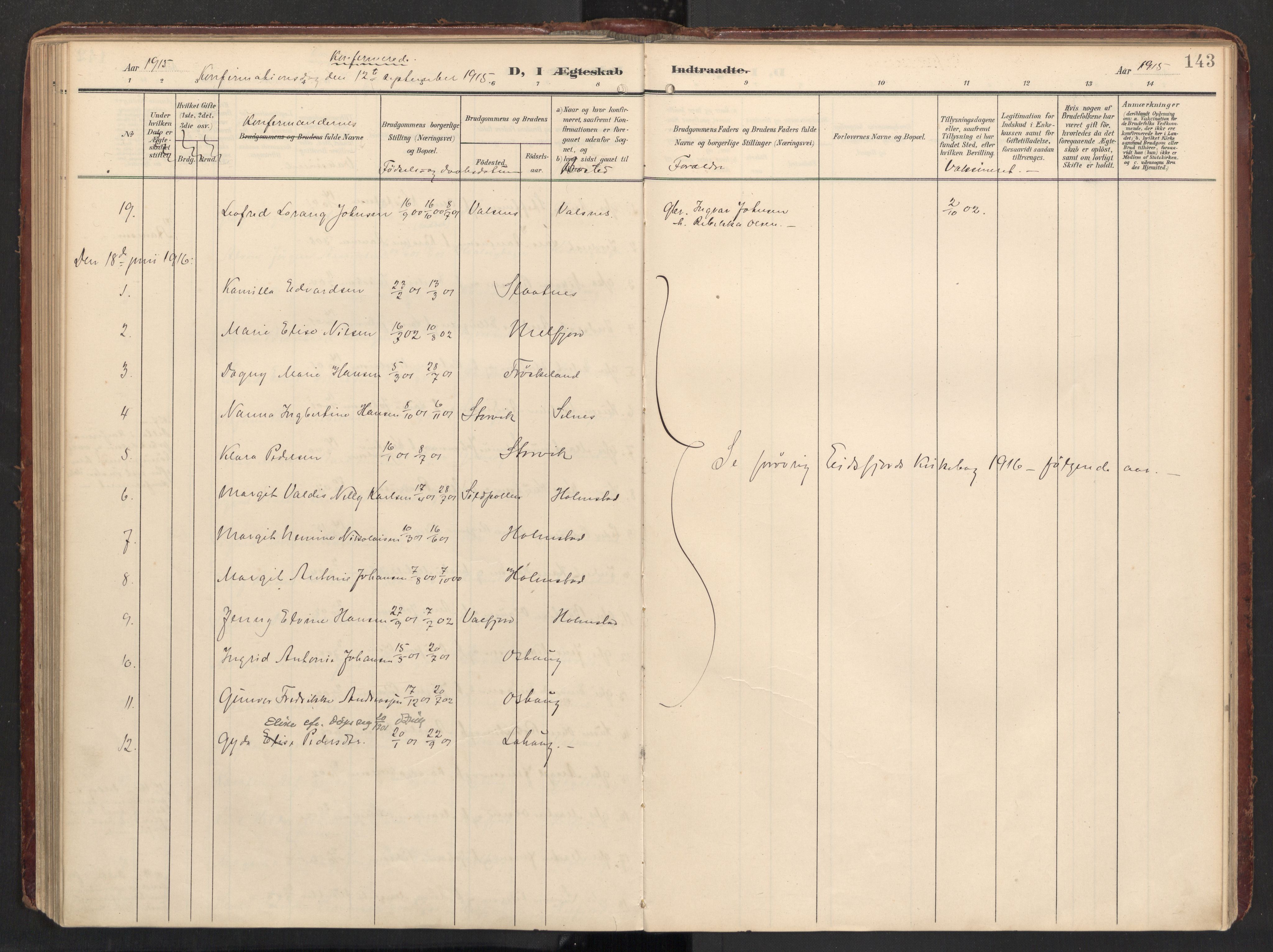 Ministerialprotokoller, klokkerbøker og fødselsregistre - Nordland, AV/SAT-A-1459/890/L1287: Parish register (official) no. 890A02, 1903-1915, p. 143