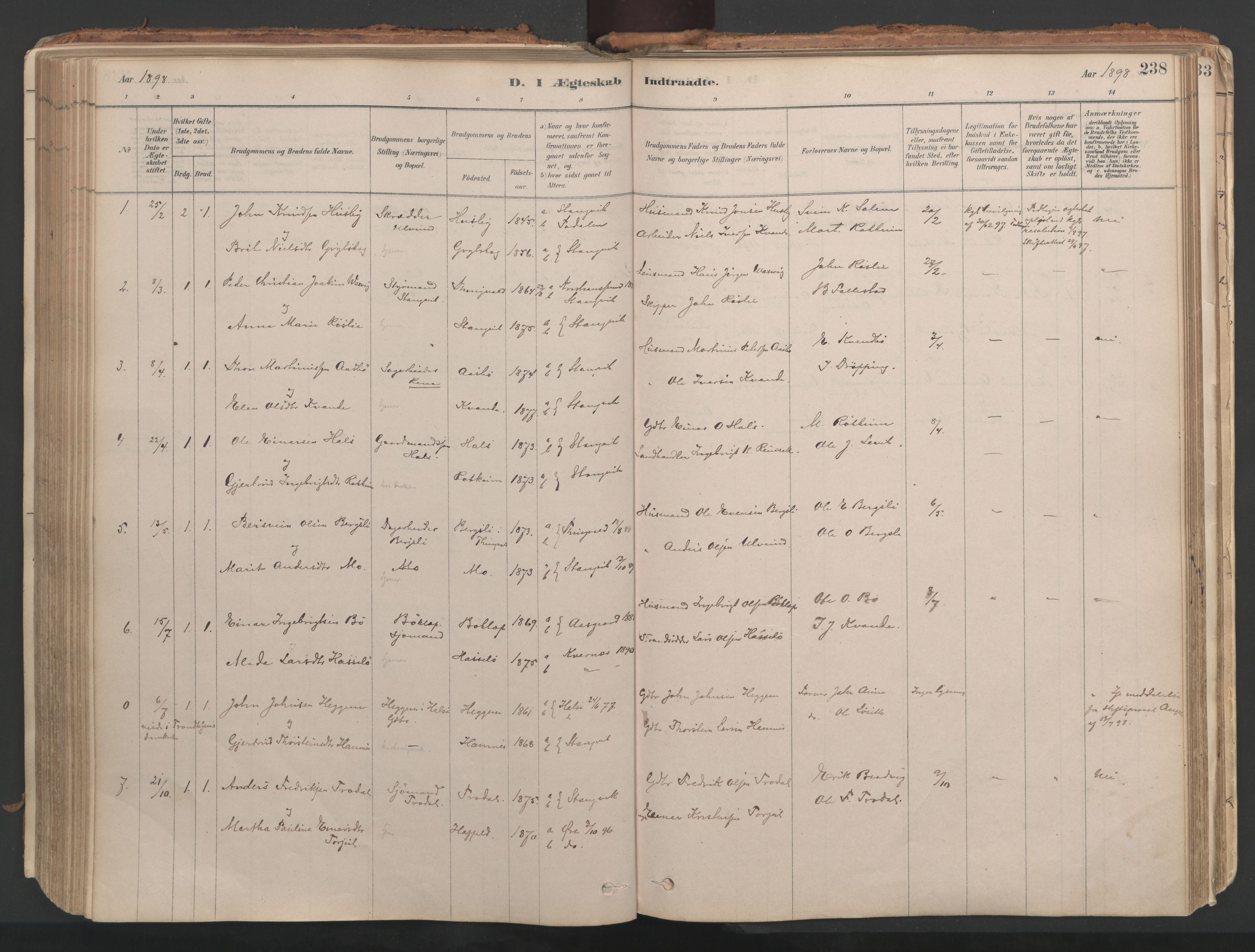 Ministerialprotokoller, klokkerbøker og fødselsregistre - Møre og Romsdal, AV/SAT-A-1454/592/L1029: Parish register (official) no. 592A07, 1879-1902, p. 238