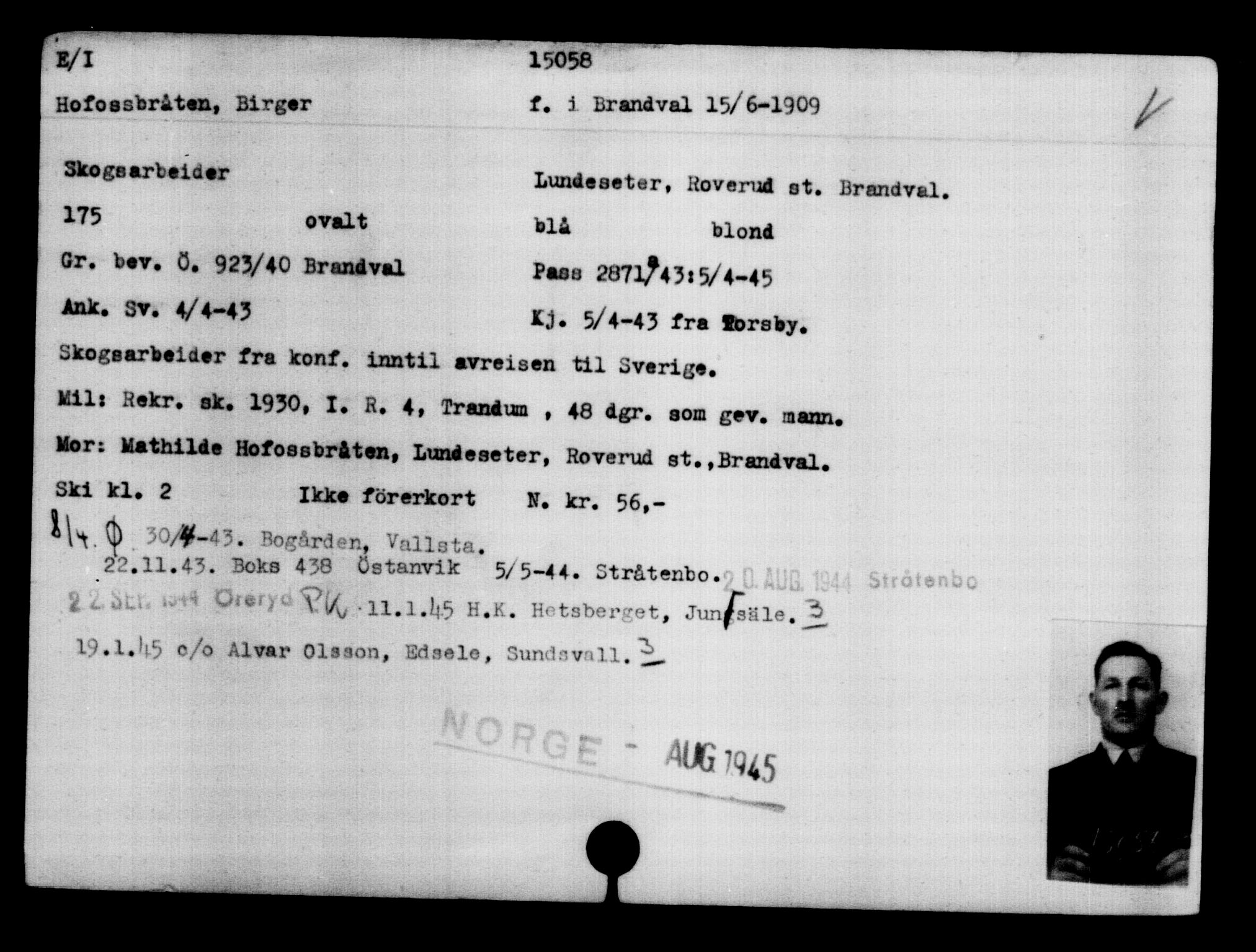 Utenriksstasjonene, Legasjonen i Stockholm, Flyktningkontoret, AV/RA-S-6753/V/Va/L0007: Kjesäterkartoteket, flyktninger med registreringsnr. 12700-15723, 1940-1945, p. 2711