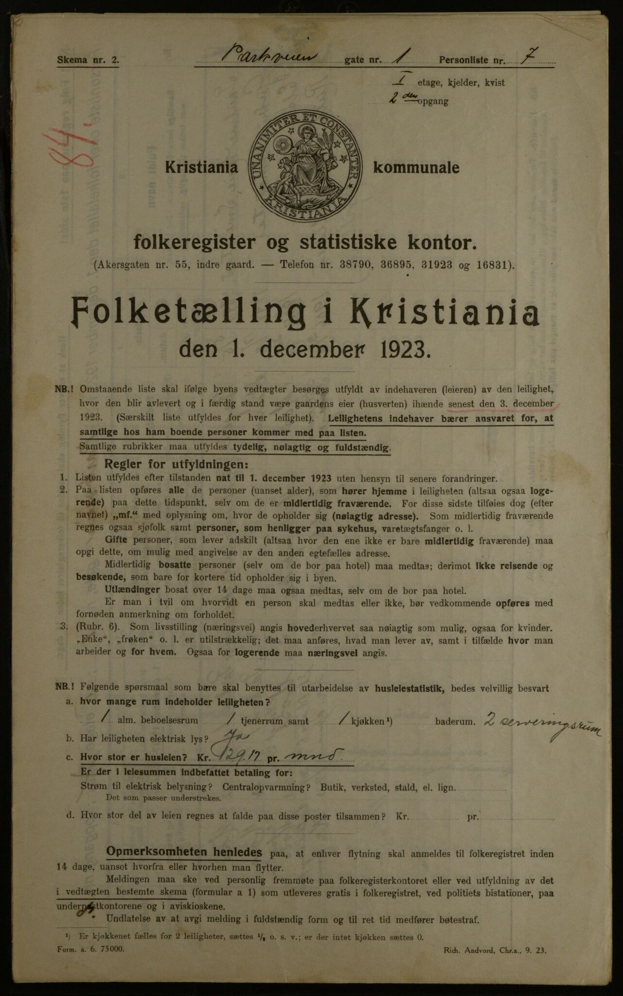 OBA, Municipal Census 1923 for Kristiania, 1923, p. 85812