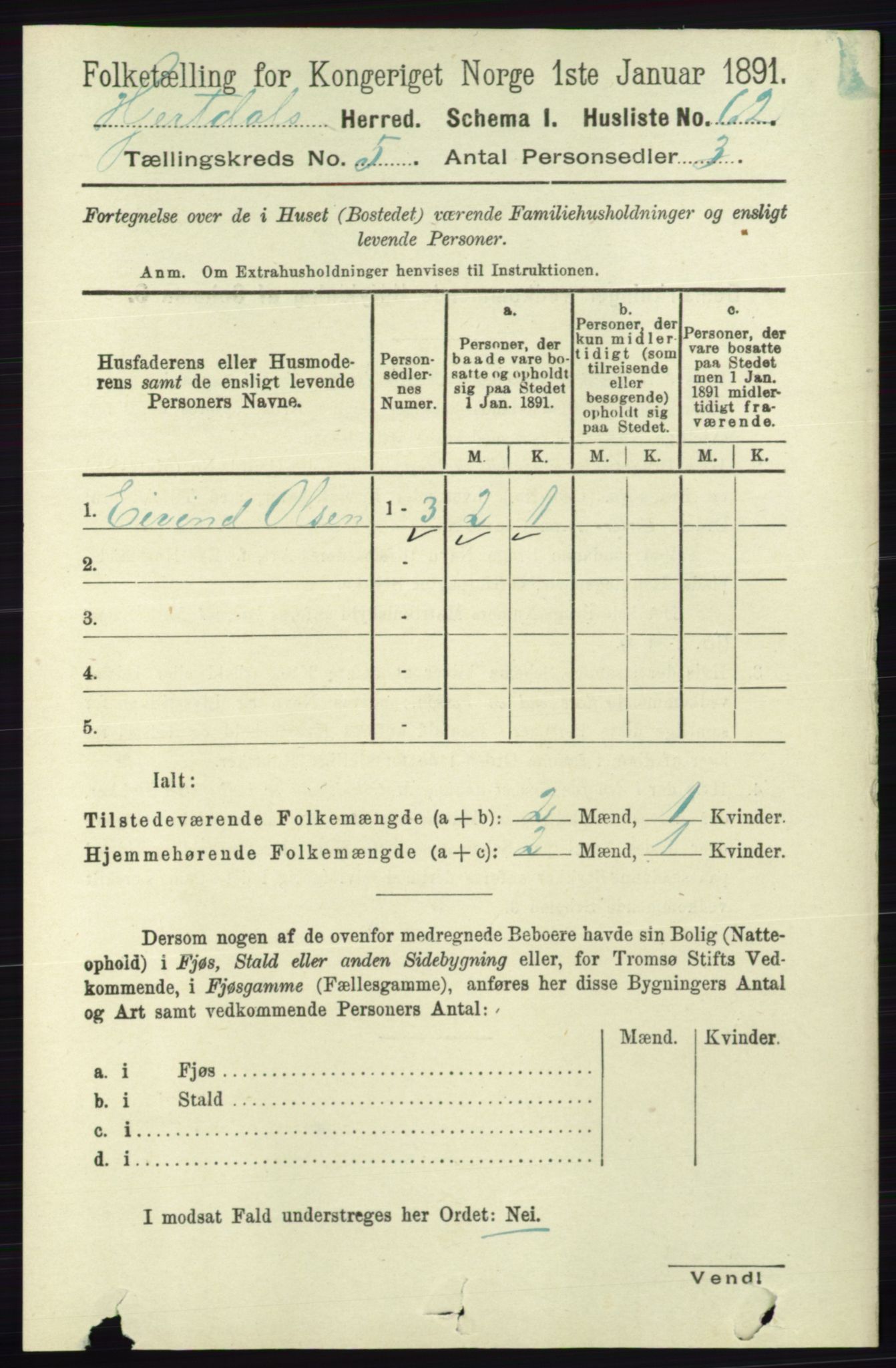 RA, 1891 census for 0827 Hjartdal, 1891, p. 1805