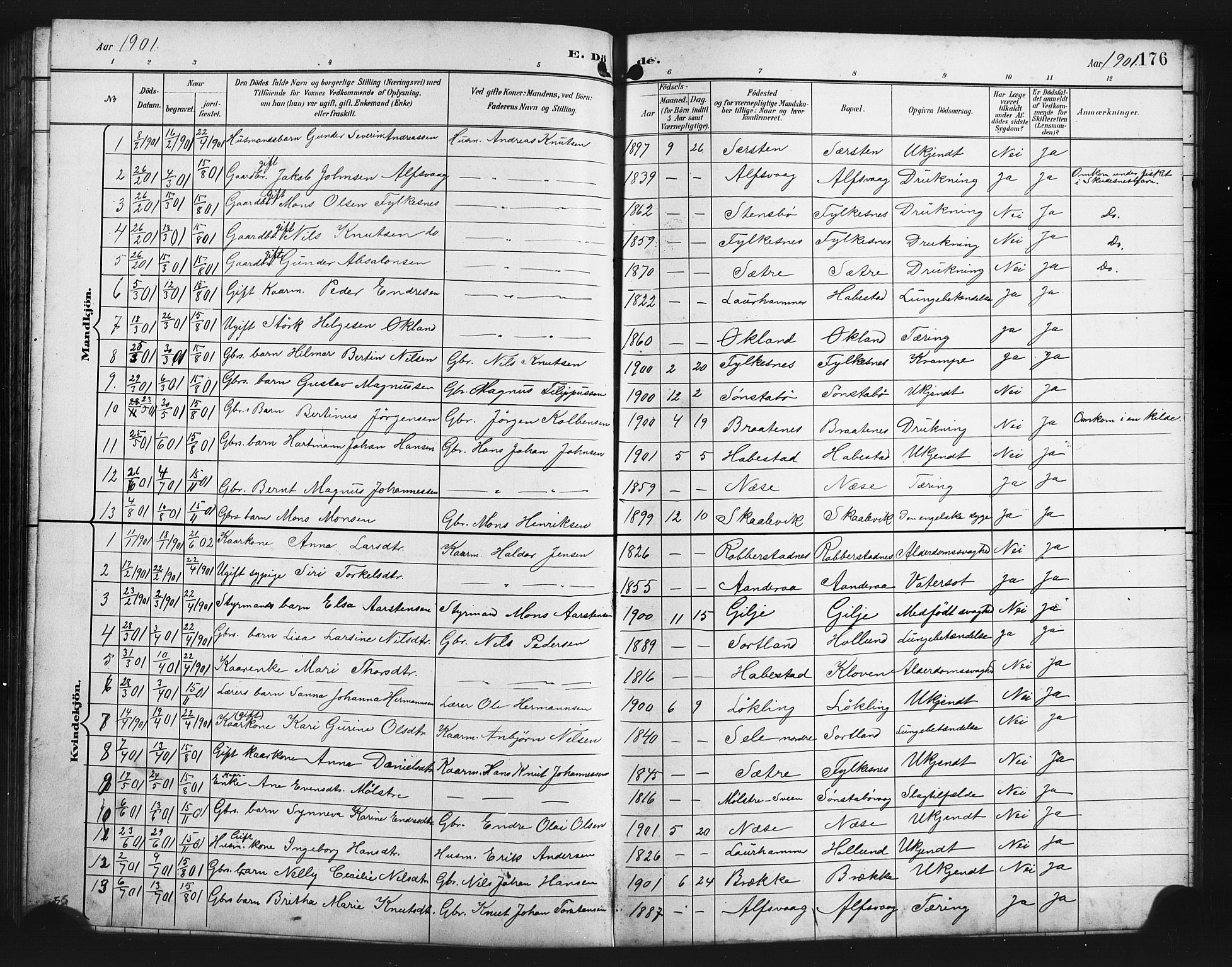 Finnås sokneprestembete, SAB/A-99925/H/Ha/Hab/Habb/L0004: Parish register (copy) no. B 4, 1897-1907, p. 176