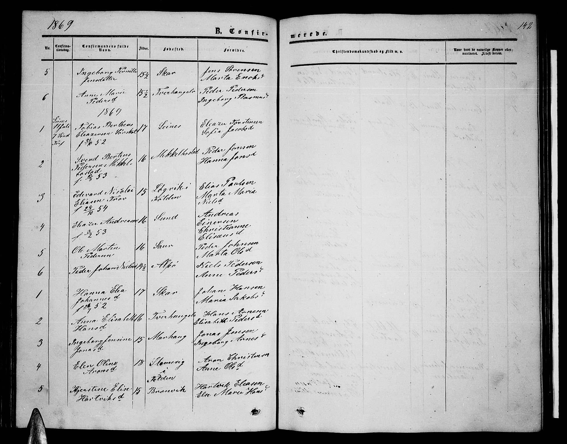 Ministerialprotokoller, klokkerbøker og fødselsregistre - Nordland, SAT/A-1459/857/L0827: Parish register (copy) no. 857C02, 1852-1879, p. 142