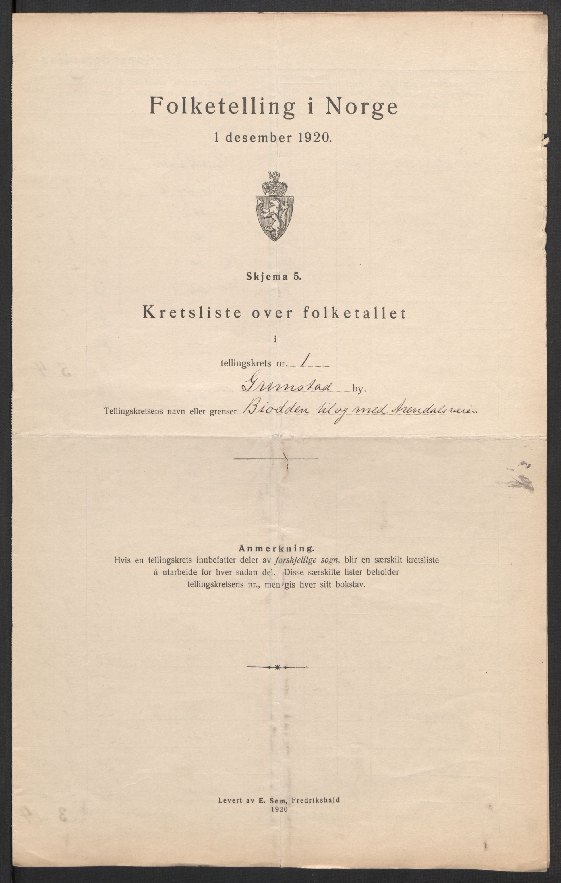 SAK, 1920 census for Grimstad, 1920, p. 6