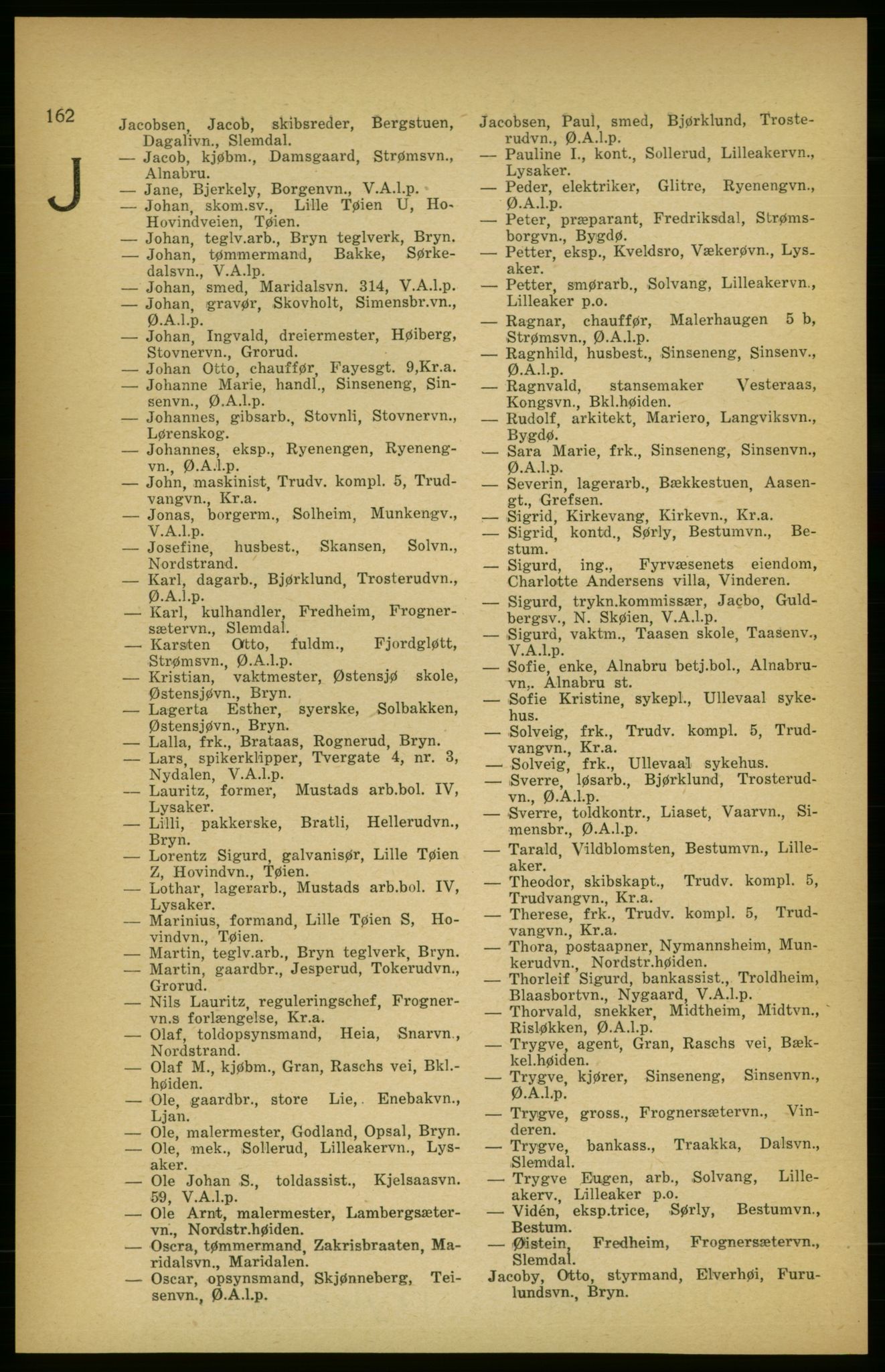 Aker adressebok/adressekalender, PUBL/001/A/003: Akers adressekalender, 1924-1925, p. 162
