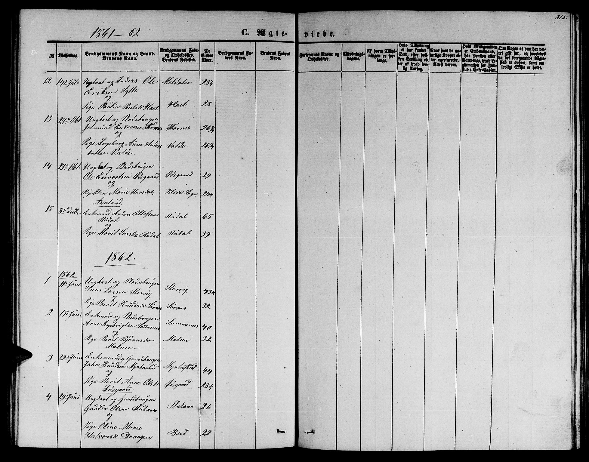 Ministerialprotokoller, klokkerbøker og fødselsregistre - Møre og Romsdal, SAT/A-1454/565/L0753: Parish register (copy) no. 565C02, 1845-1870, p. 215