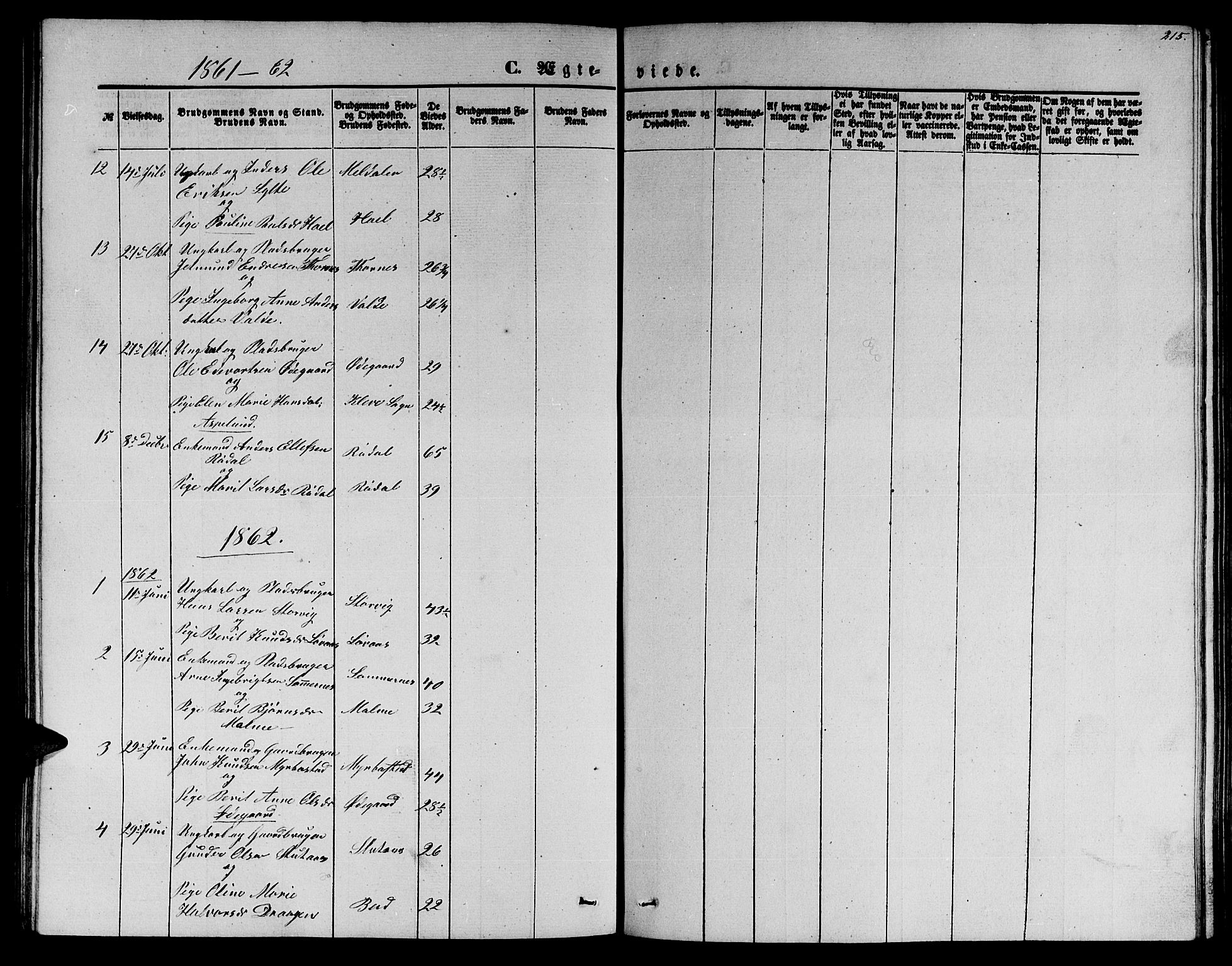 Ministerialprotokoller, klokkerbøker og fødselsregistre - Møre og Romsdal, AV/SAT-A-1454/565/L0753: Parish register (copy) no. 565C02, 1845-1870, p. 215