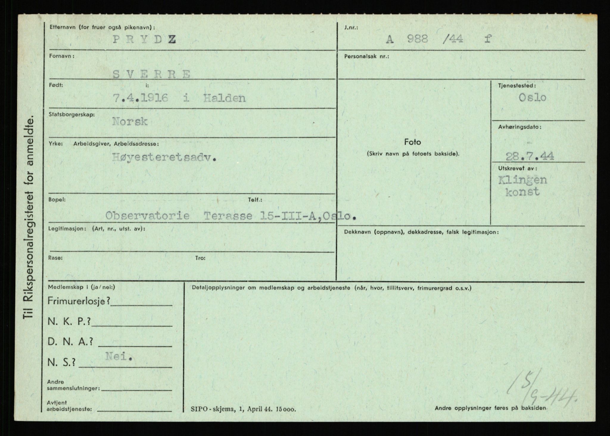 Statspolitiet - Hovedkontoret / Osloavdelingen, AV/RA-S-1329/C/Ca/L0012: Oanæs - Quistgaard	, 1943-1945, p. 4864